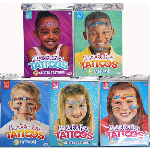 SAVVI MAGIC FUN FACES TATTOOS BOY/GIRL ASSORT
(Princess, Rainbow, Glitter Butterfly, Tiger, Hero & Shark)