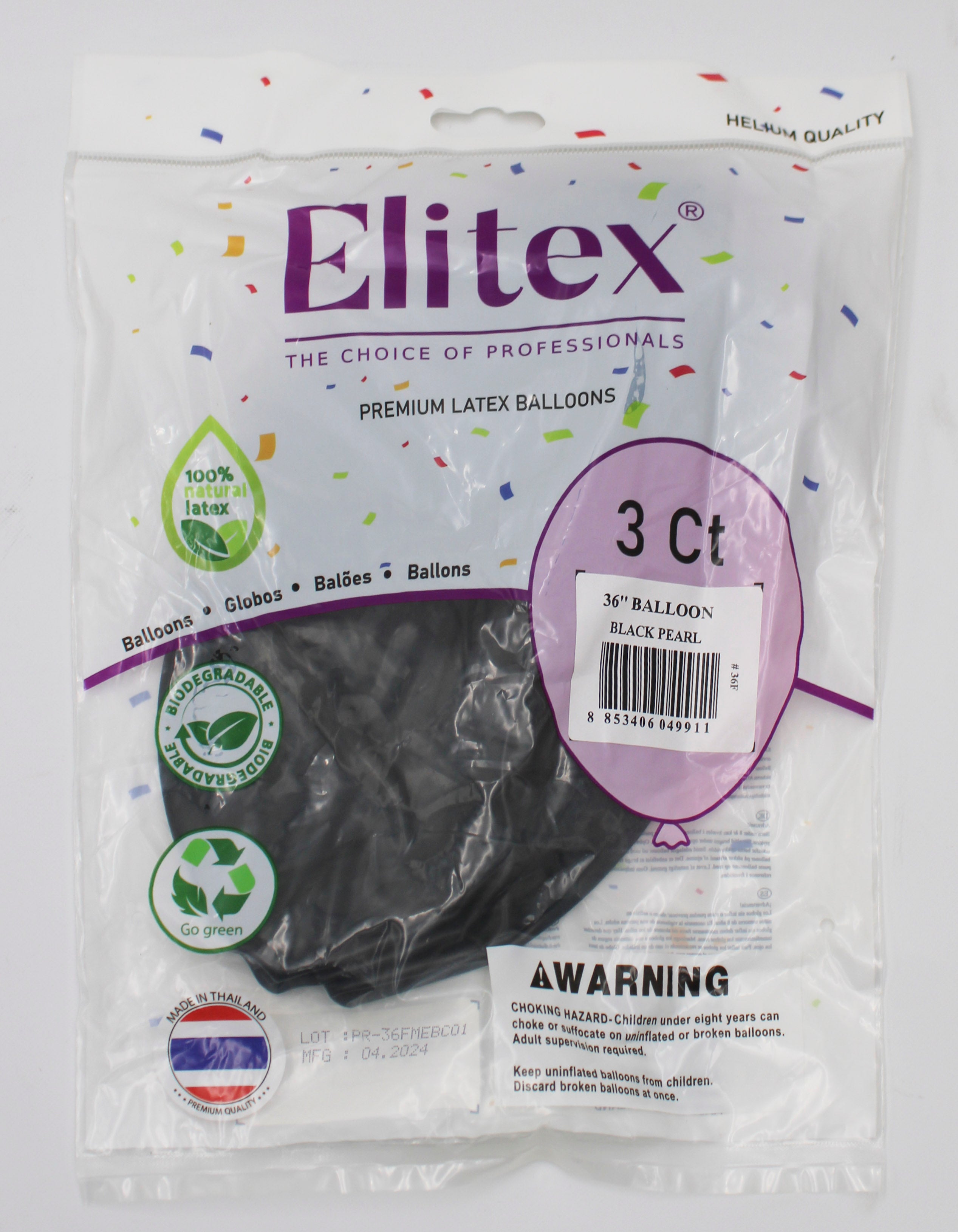 ELITEX 36" BLACK PEARL ROUND BALLOON, 3 PACK