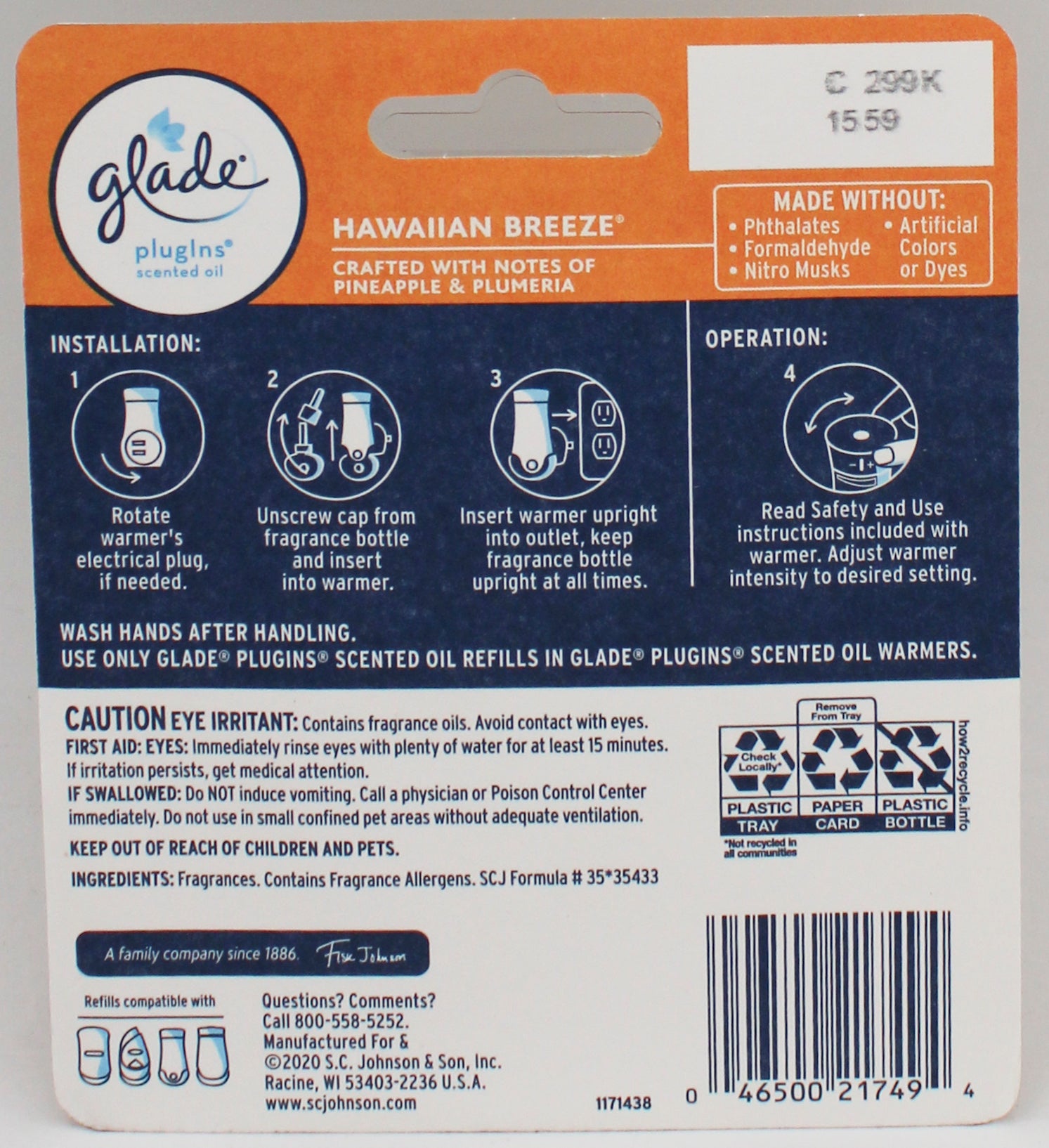SP GLDE PLUGINS SCENTED OIL 2REFILLS 1.34oz HAWAIIAN BREEZE