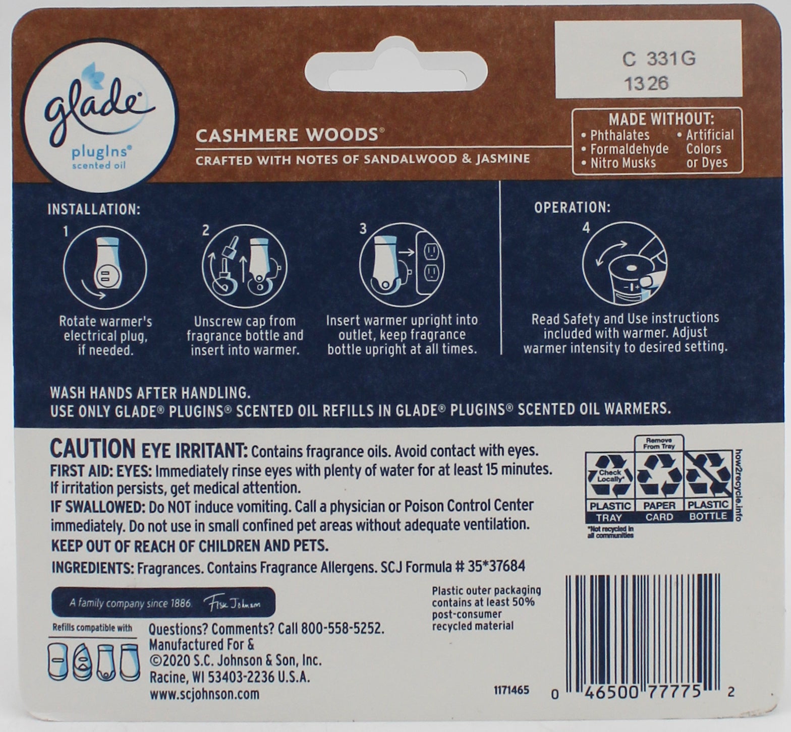 GLADE PLUGINS SCENTED OIL CASHMERE WOODS 5ct 0.67floz US