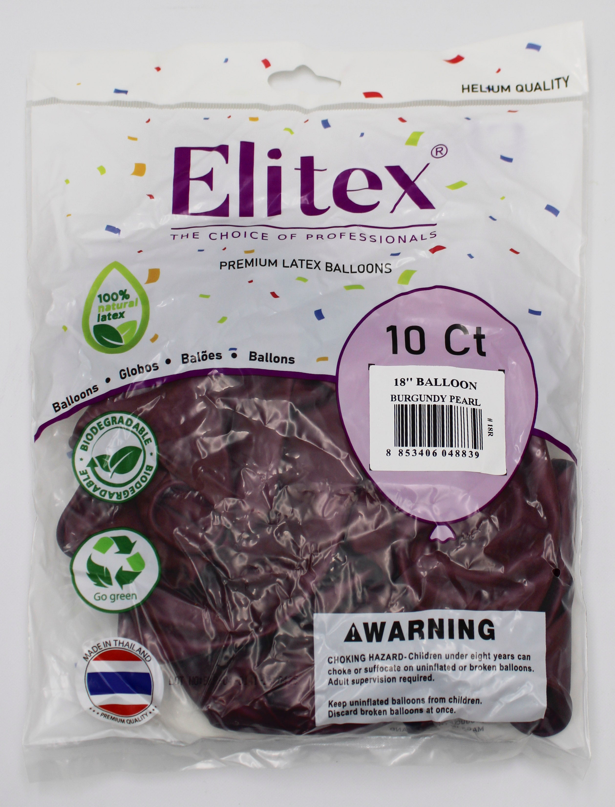 ELITEX 18" BURGUNDY PEARL ROUND BALLOON, 10 PACK