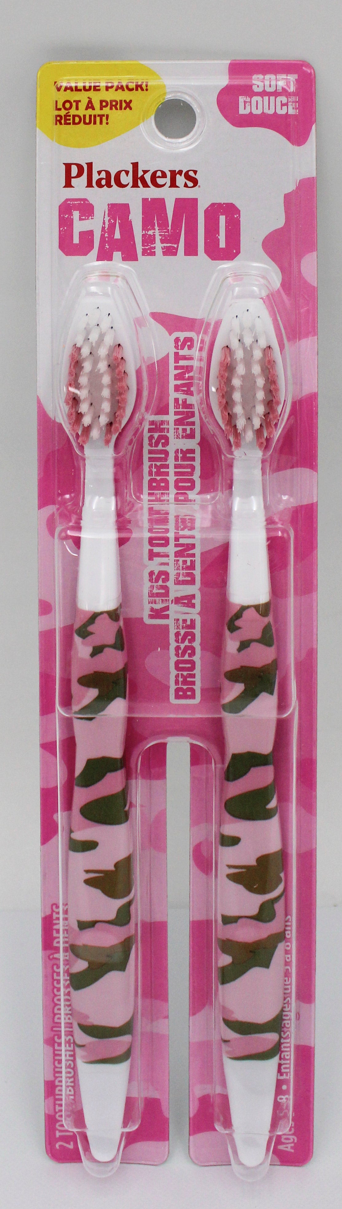 PLACKERS KIDS TOOTHBRUSH 2ct PINK CAMO - SOFT NI