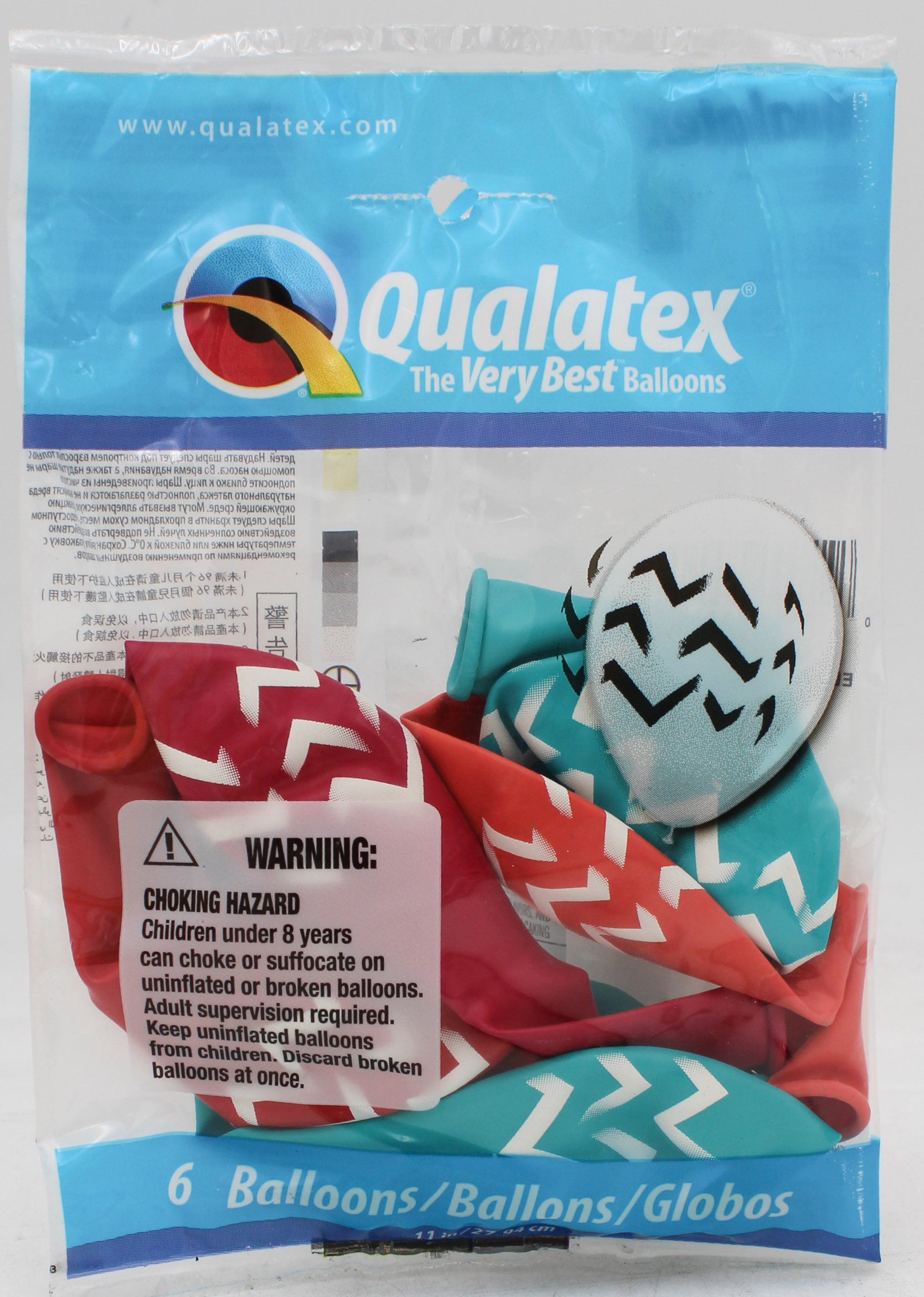 QUALATEX 11" ROUND PARTY BALLOONS AST 6CT CHEVRON STRIPES