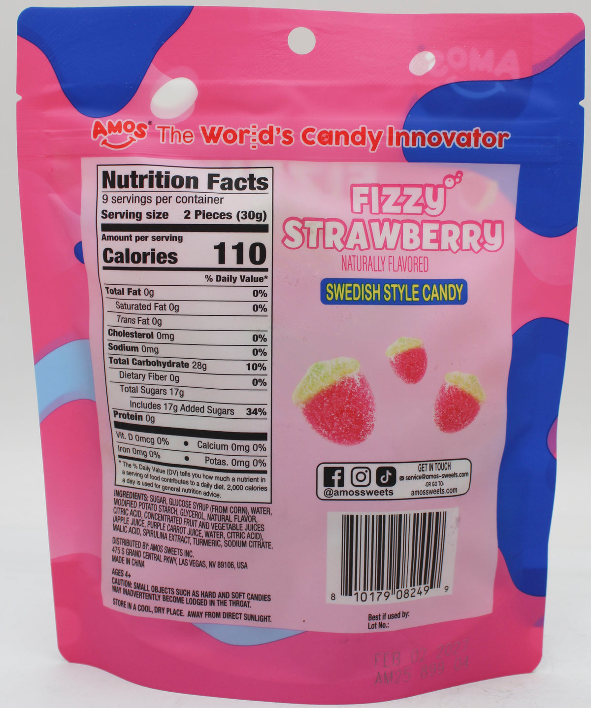 AMOS SWEDISH FIZZY STRAWBERRY 9.5OZ BB 2/2/27
