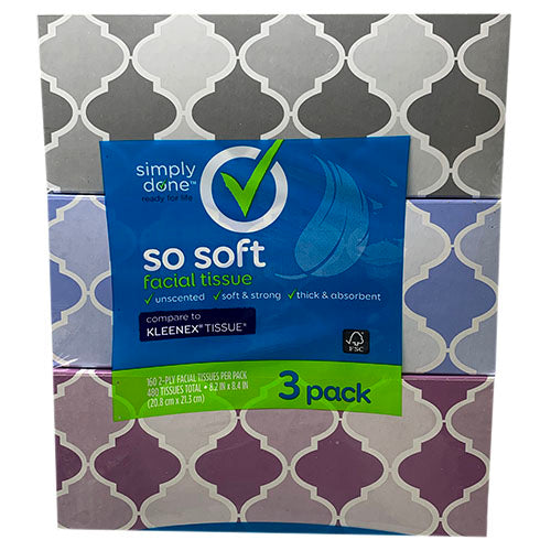 SMPLYDONE FACIAL TISSUE 160SHT/3PK