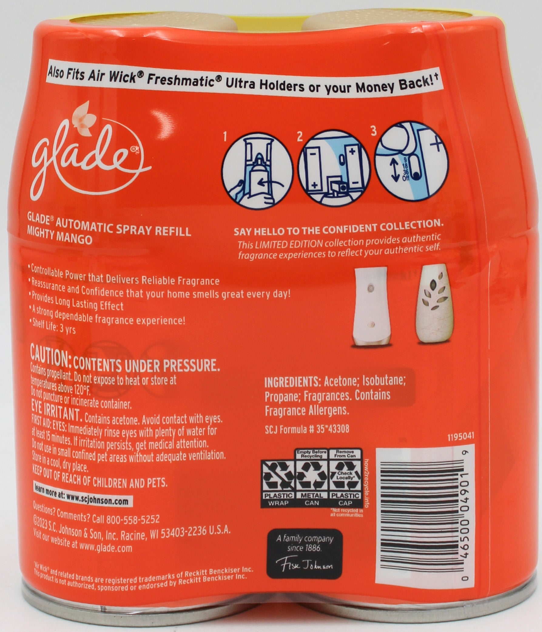 GLADE AUTO MIGHTY MANGO 2 REFILLS 6.2oz US