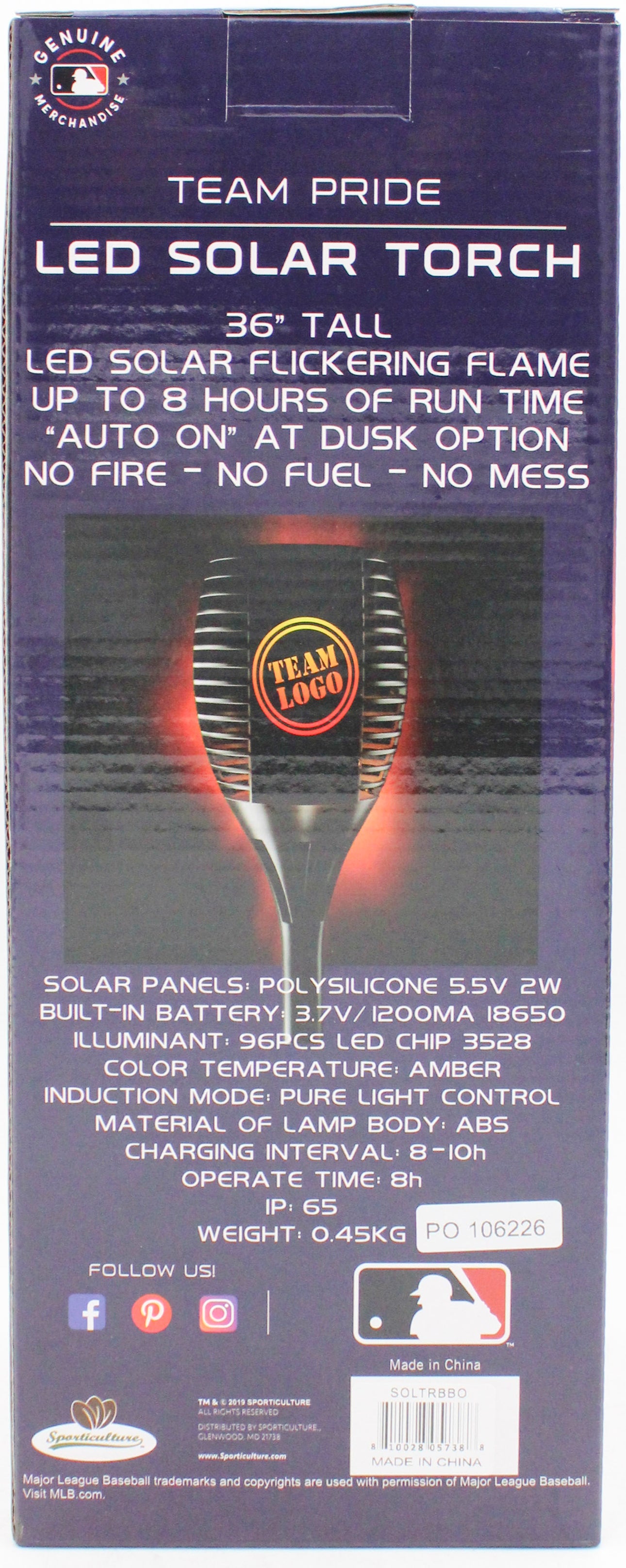 BALTIMORE ORIOLES LED SOLAR TORCH 36"