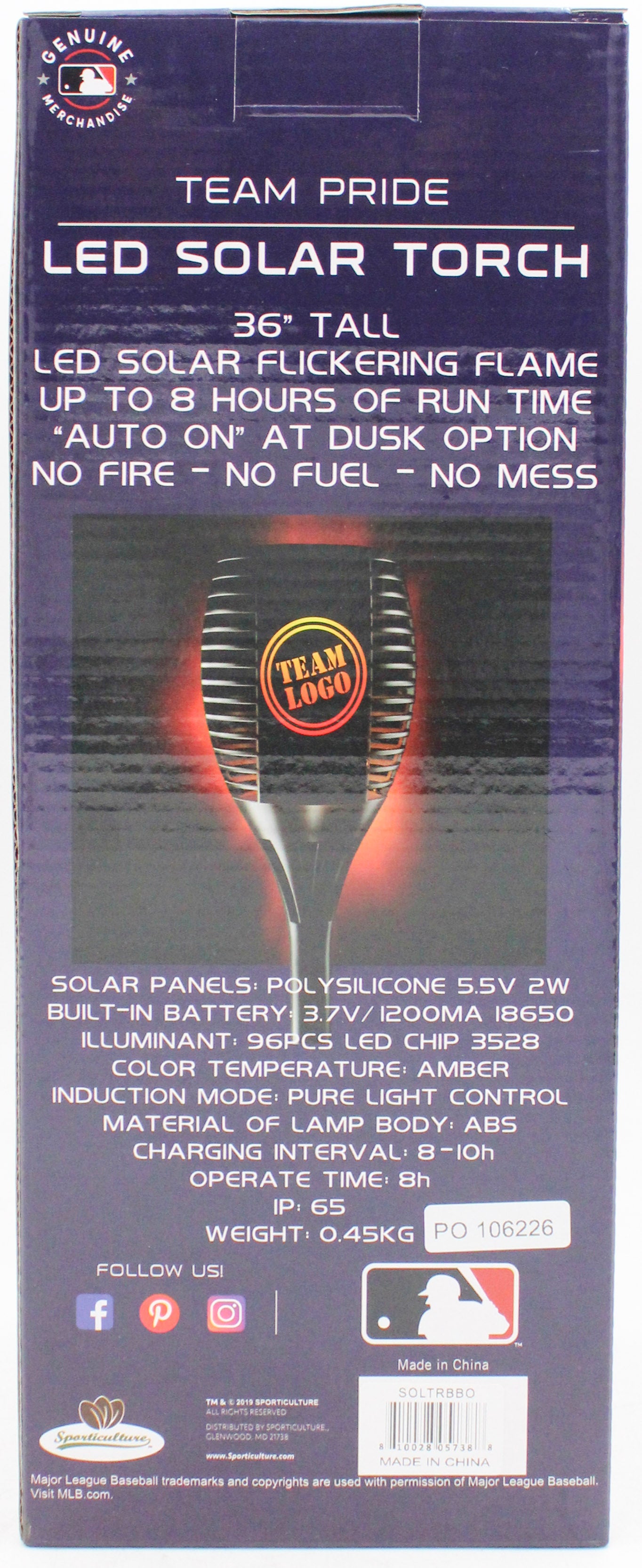BALTIMORE ORIOLES LED SOLAR TORCH 36"