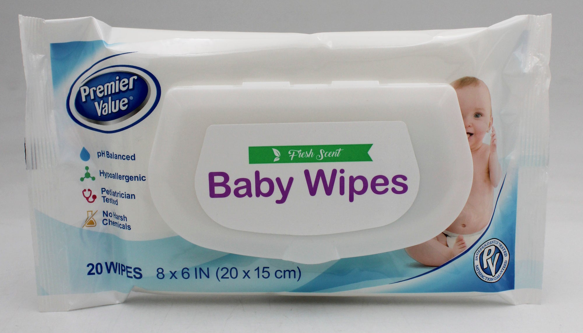PREMIER VALUE BABY WIPES FRESH SCENT 20ct TRAVEL W/ LID EXP 3/2026 NI