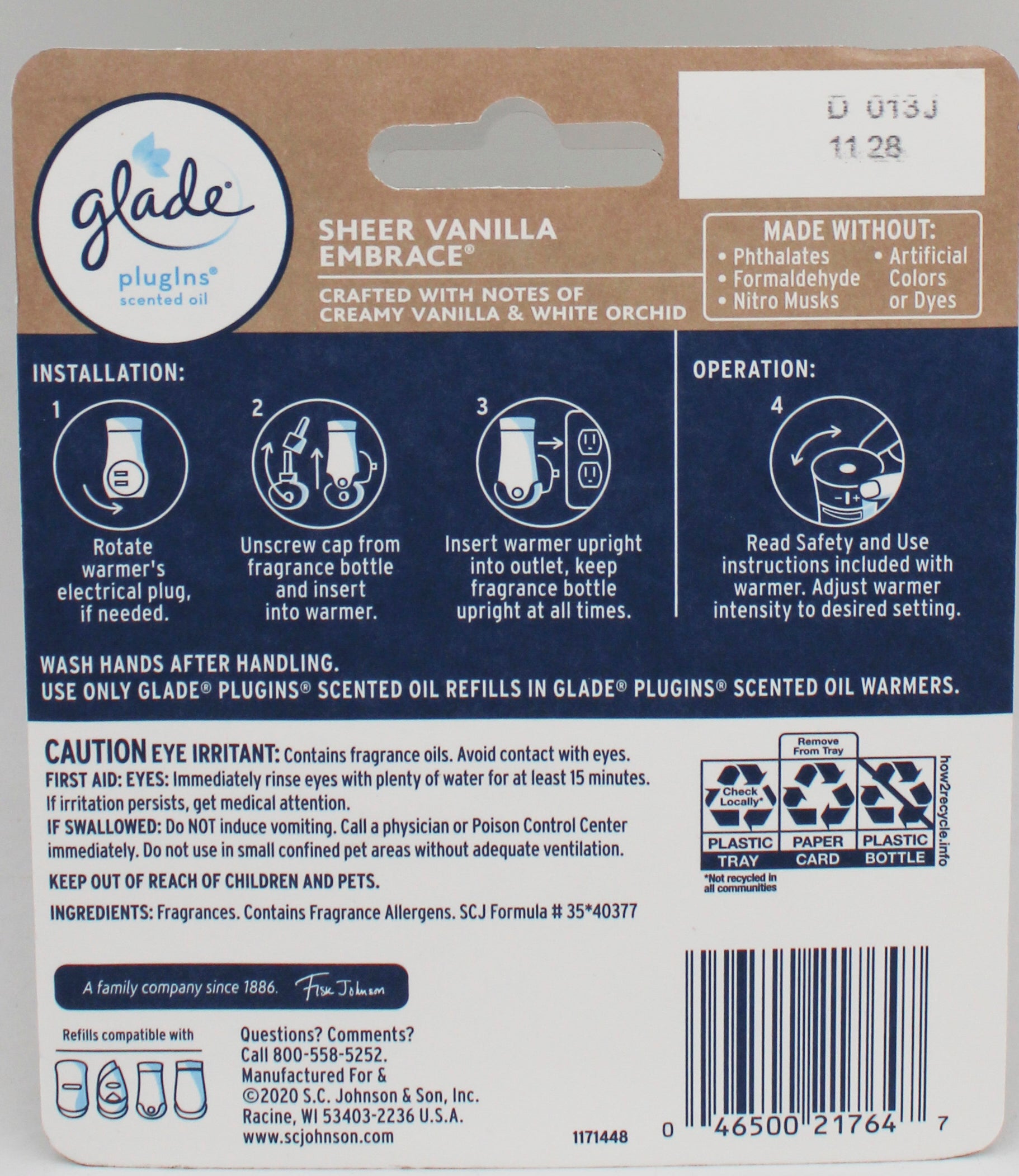 SP GLADE PLUGINS SCENTED OIL 2REFILLS 1.34oz SHEER VANILLA EMBRACE