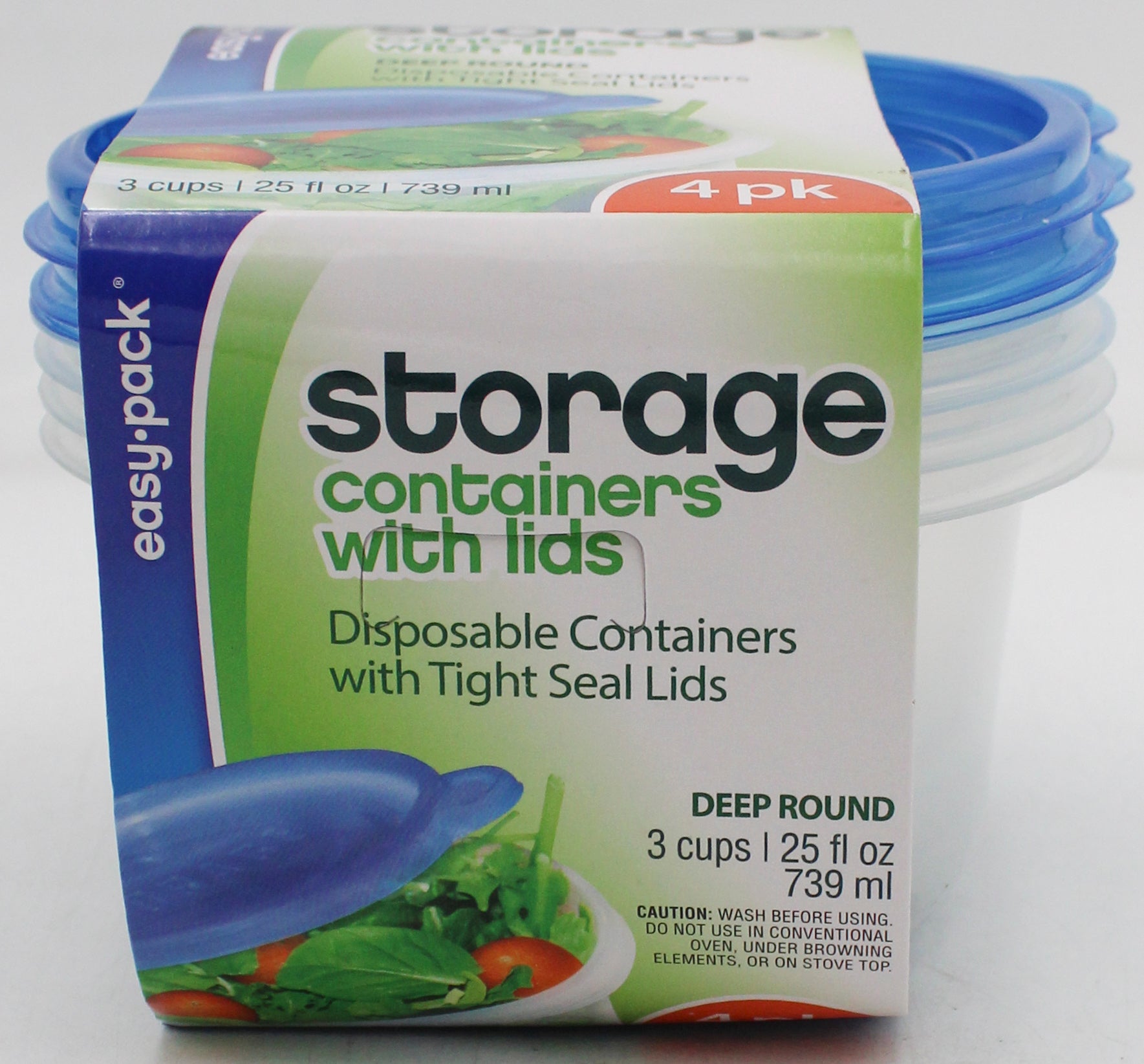 4PK PLASTIC STORAGE CONTAINERS WITH LIDS - 3 CUPS/25OZ