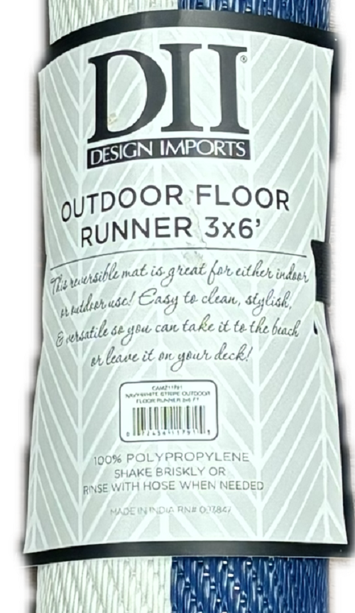 4X6 FT OUTDOOR RUG - NAVY & WHITE RUGBY STRIPE