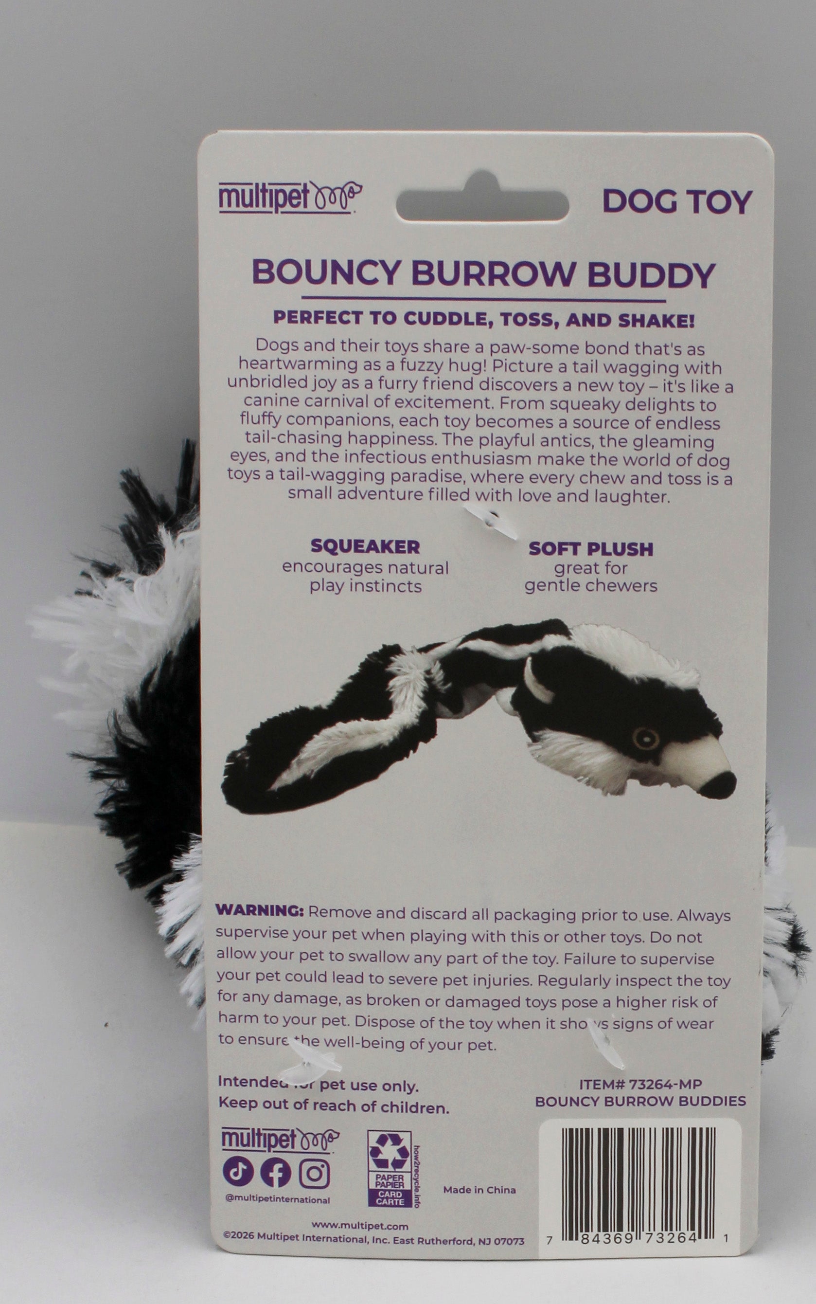 Multipet Ballhead Skunk Dog Toy 20" Unstuffed Format