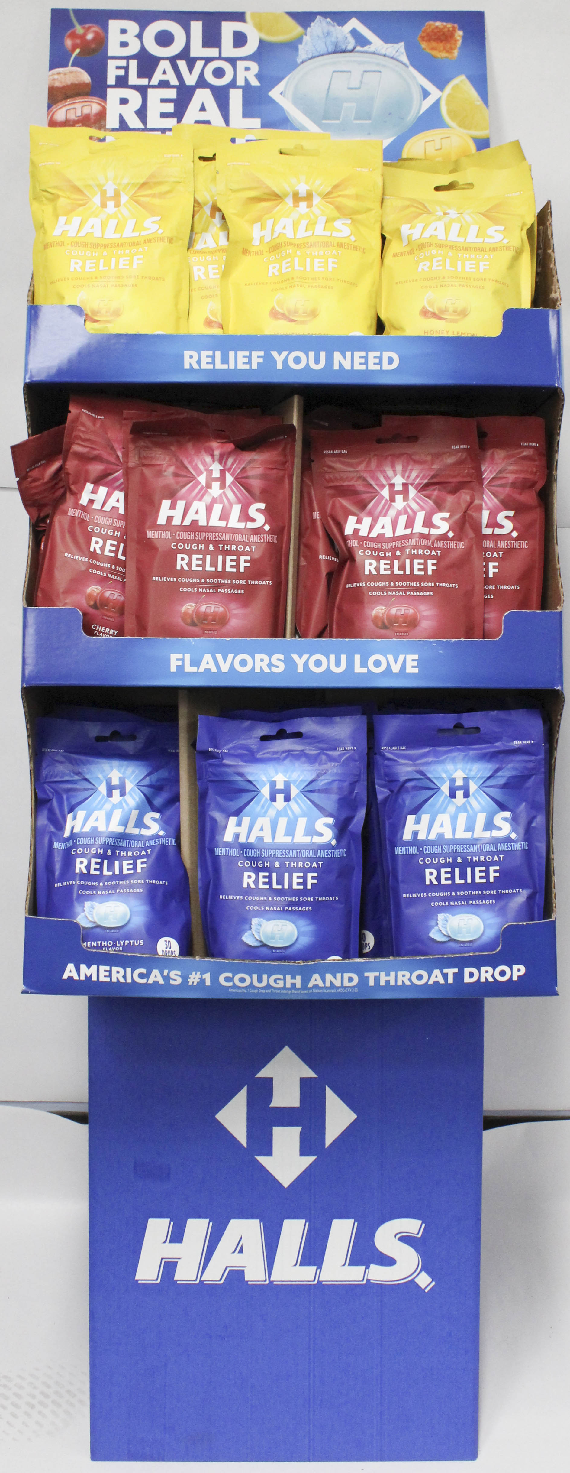 HALLS COUGH DROPS 30ct ASSORTED FLOORSTAND EXP 5/2/27