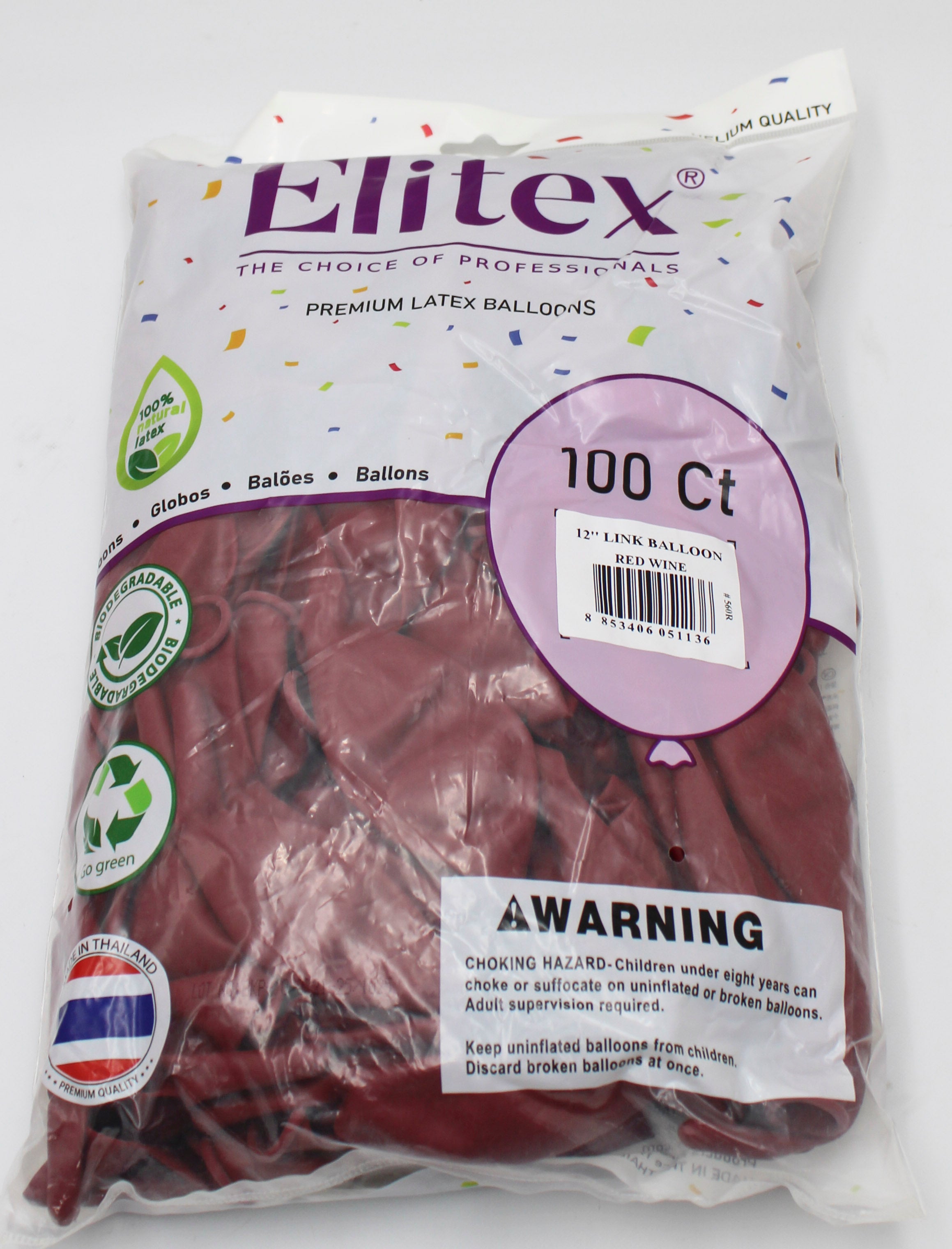 ELITEX 12" RED WINE LINK BALLOON, 100 PACK