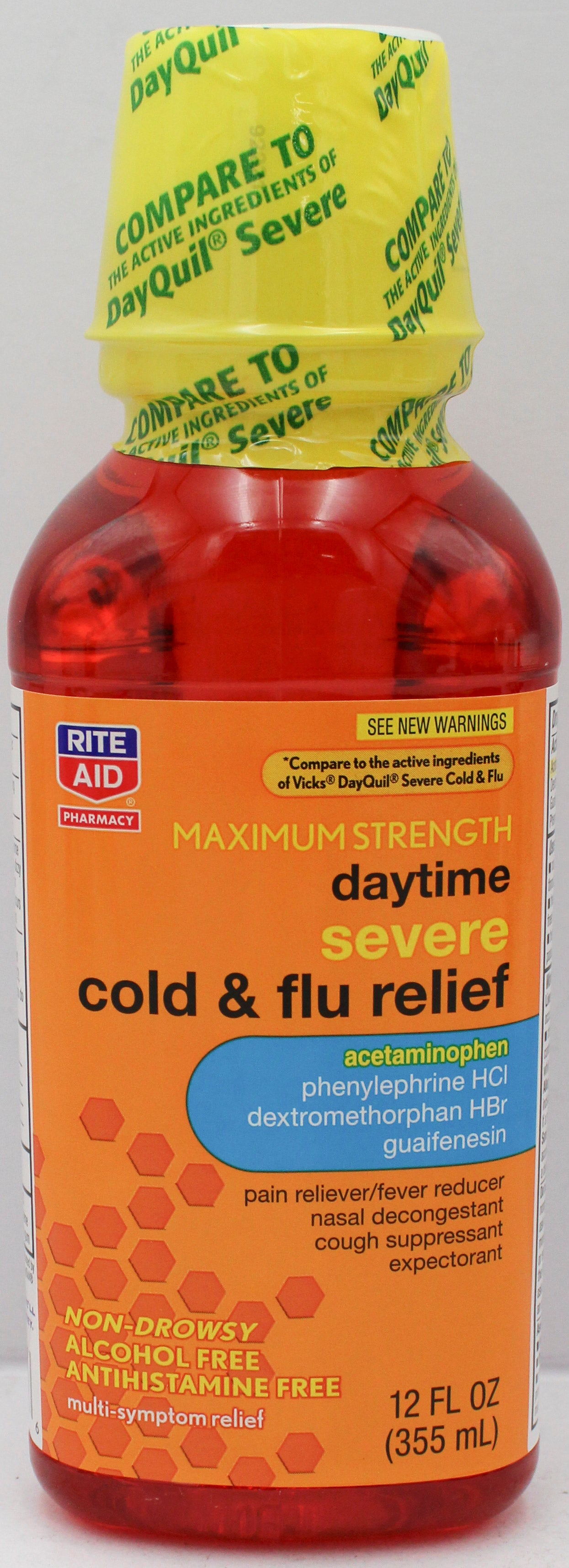 RITE AID DAYTIME SEVERE COLD & FLU RELIEF MAXIMUM STRENGTH 12oz EXP 12/31/2026 COMPARES TO Dayquil