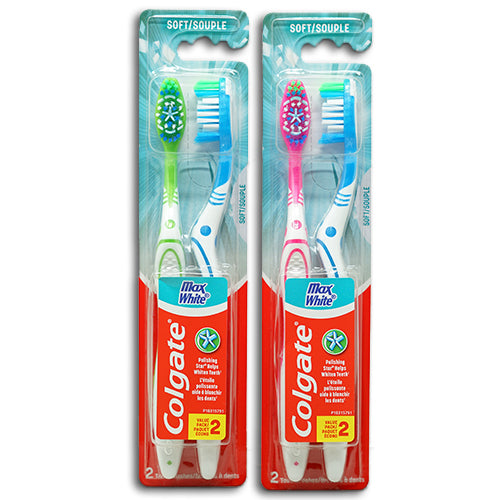 COLGATE MAX WHITE T/BRUSH 2CT-SOFT NI