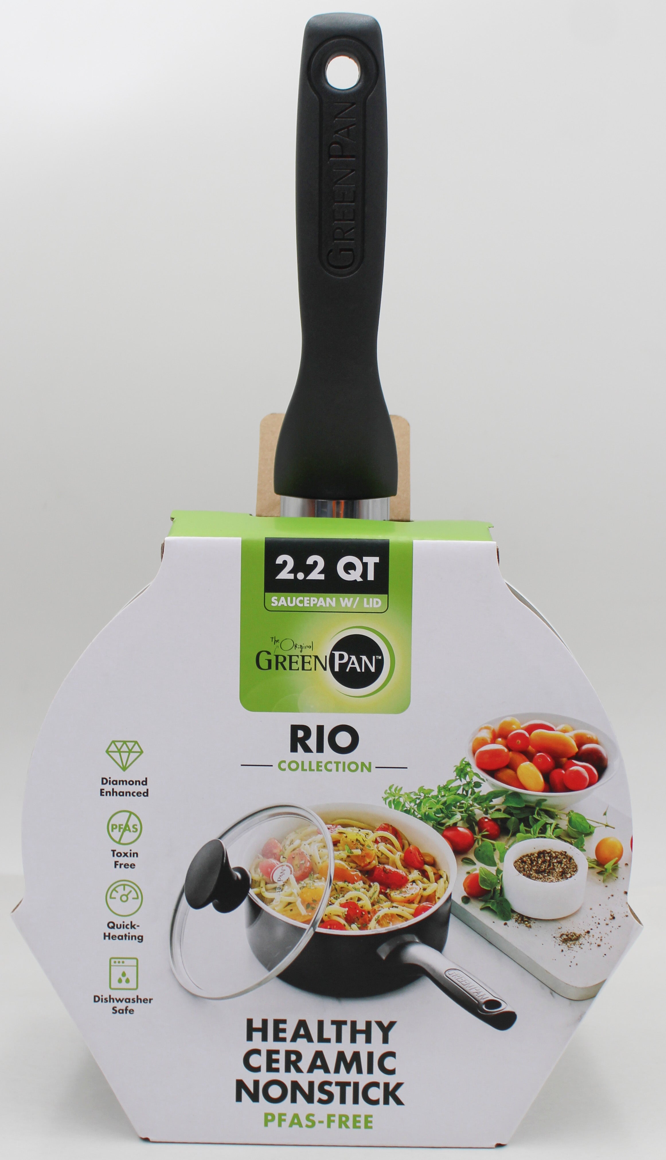 GREENPAN RIO CERAMIC NS 2QT SAUCEPAN W/ LID - BLACK NI