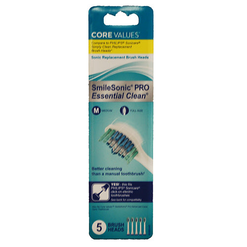 CORE VALUES TOOTHBRUSH HEADS 5CT-MEDIUM (FITS PHILIPS SONICARE)