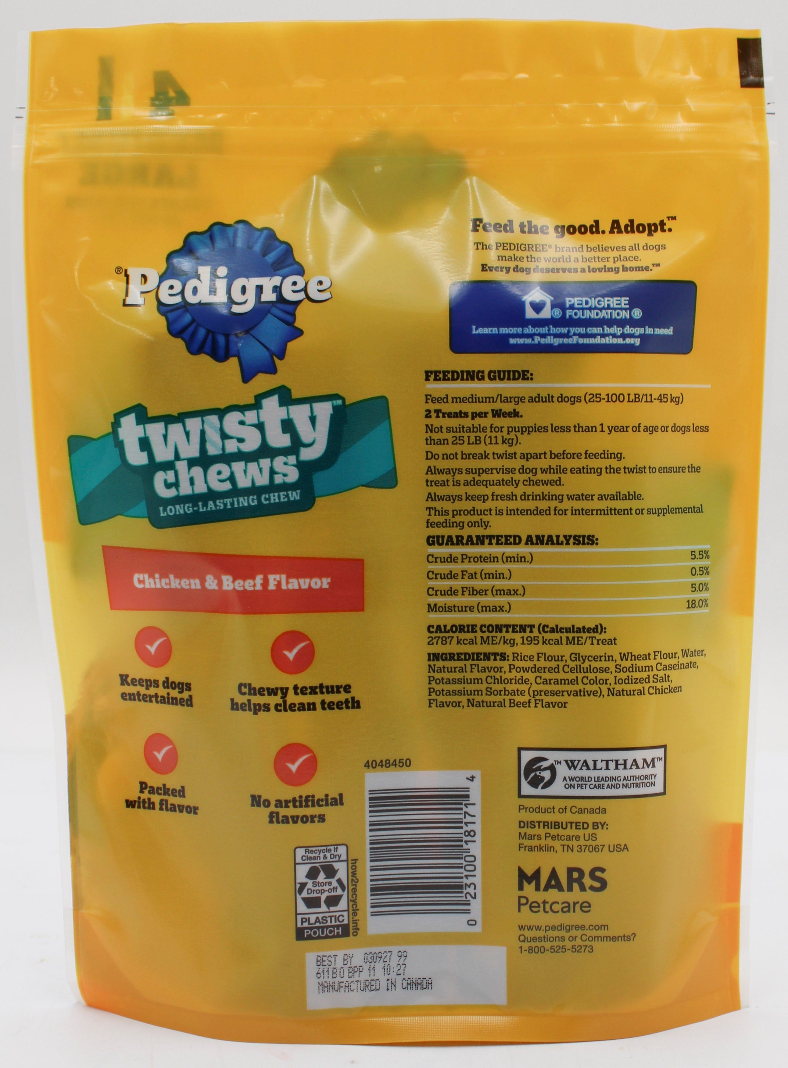 PEDIGREE TWISTY CHEWS DOG TREATS MEDIUM CHICKEN & BEEF FLAVOR 9.17 OZ. (4 PK) BB 3/09/2027