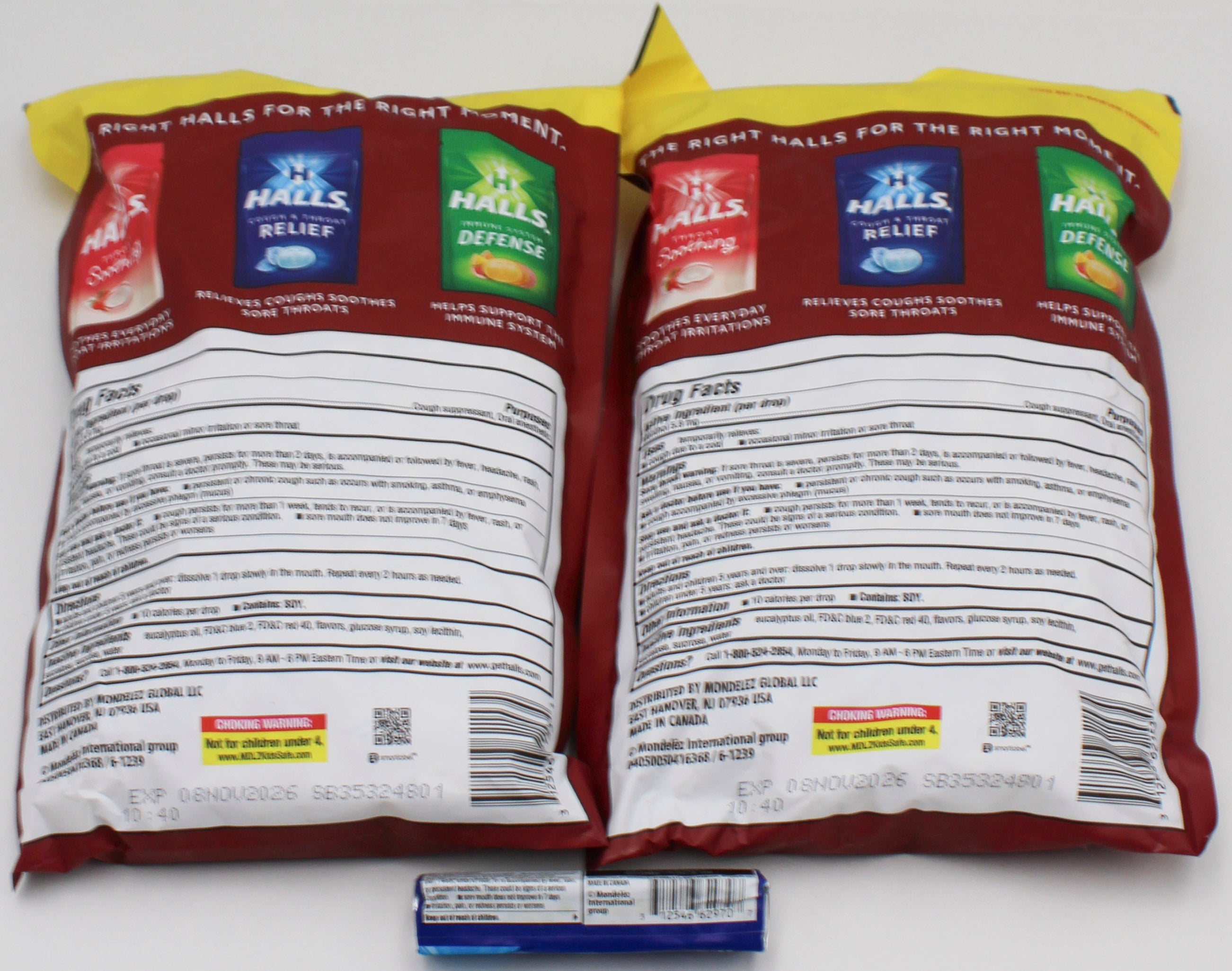 HALLS COUGH DROPS CHERRY 2pk 200ct BAGS + FREE 9 DROPS STICK BB 11/8/26