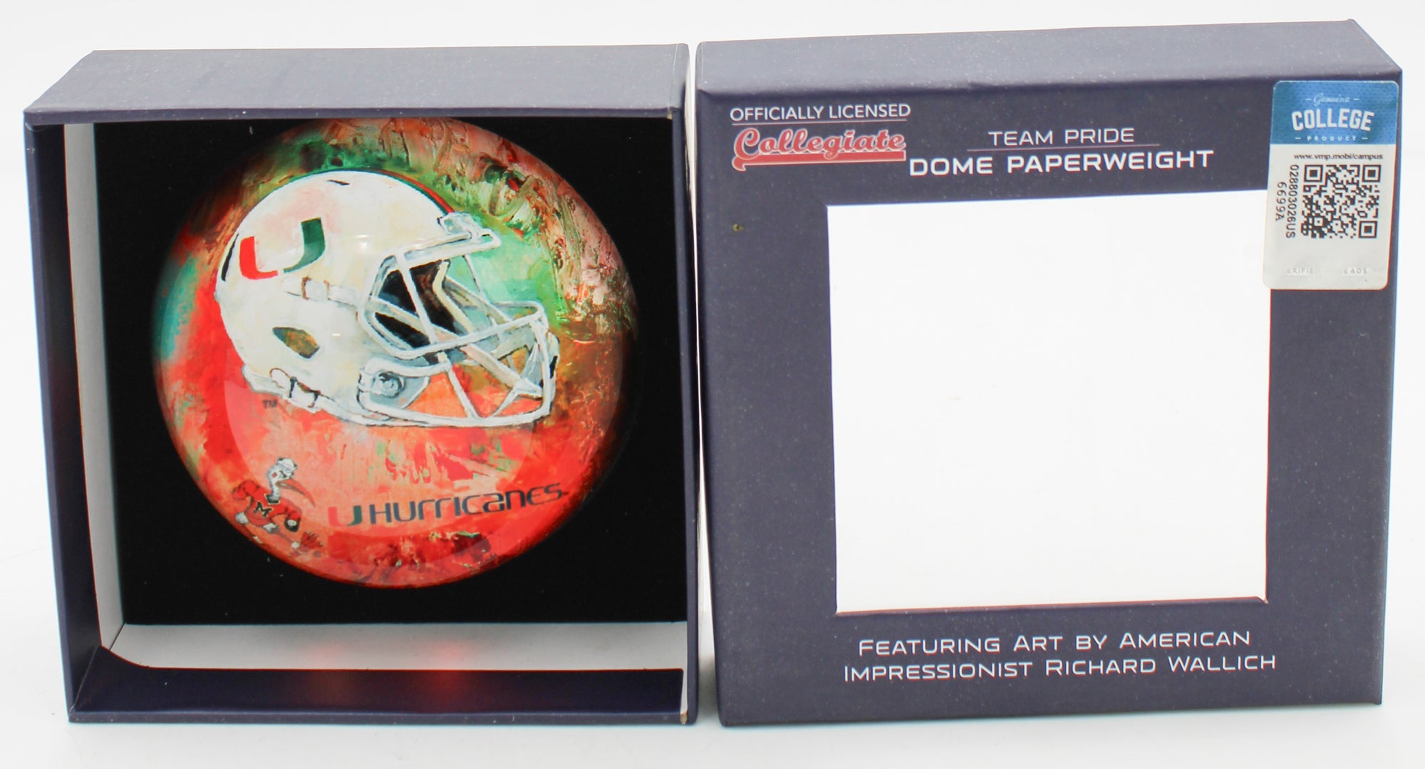 OFFICIALLY LICENCED MIAMI HURRICANES GLASS DOME PAPERWEIGHT 4"