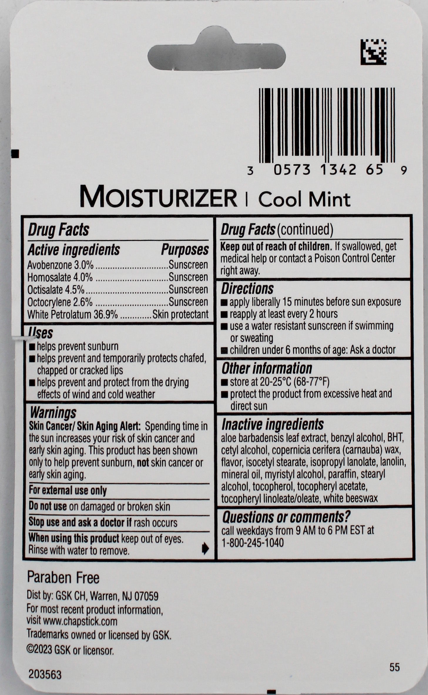 CHAPSTICK MOISTURIZER LIP BALM MINT SPF12 3ct 0.45oz EXP 4/30/2026
