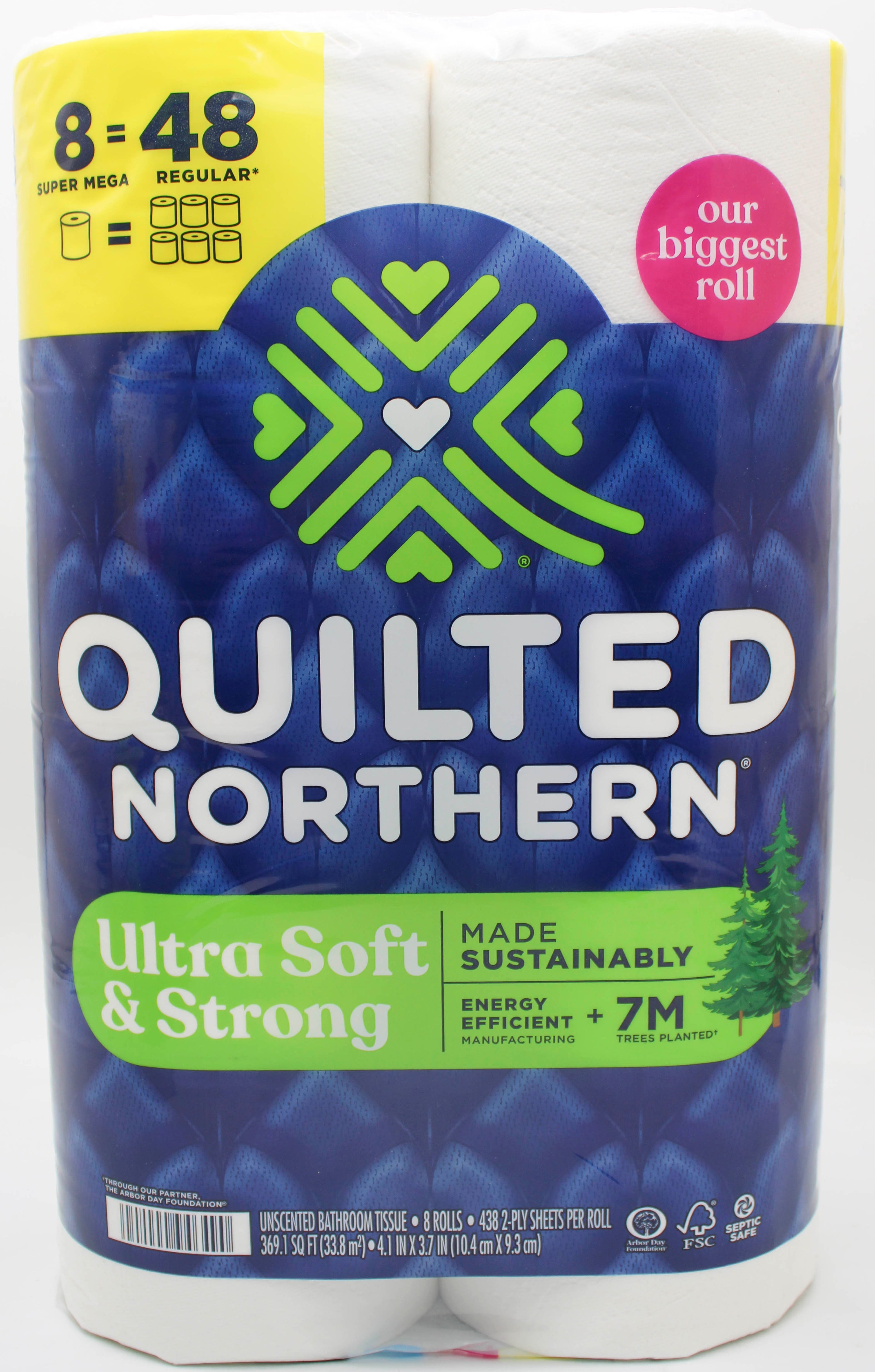 8 SUPER MEGA ROLL ULTRA SOFT AND STRONG QUILTED NORTHERN TOILET PAPER