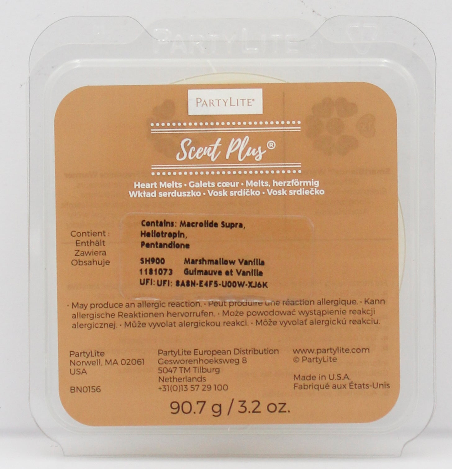 PARTYLITE MARSHMALLOW VANILLA SCENT PLUS HEART MELTS 3.2oz