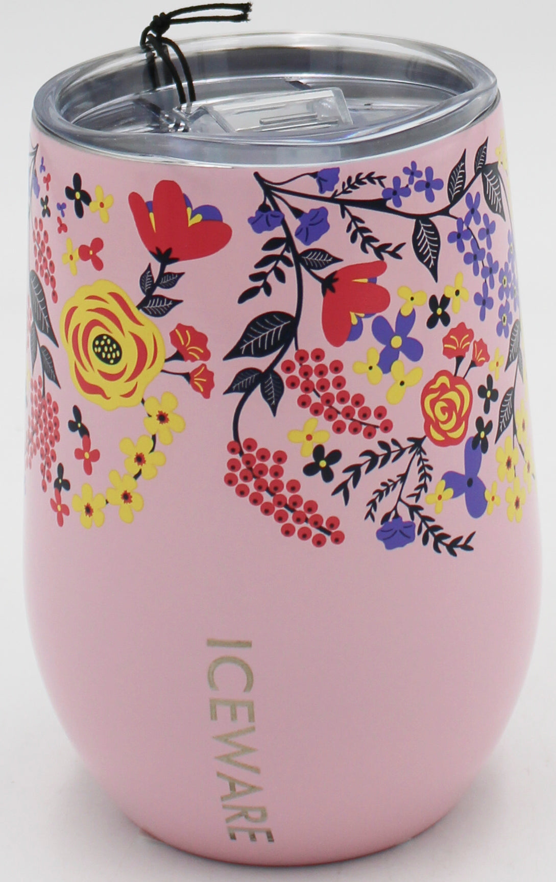 14oz DOUBLE WALL STEMLESS WINE CUP - FLORAL PINK