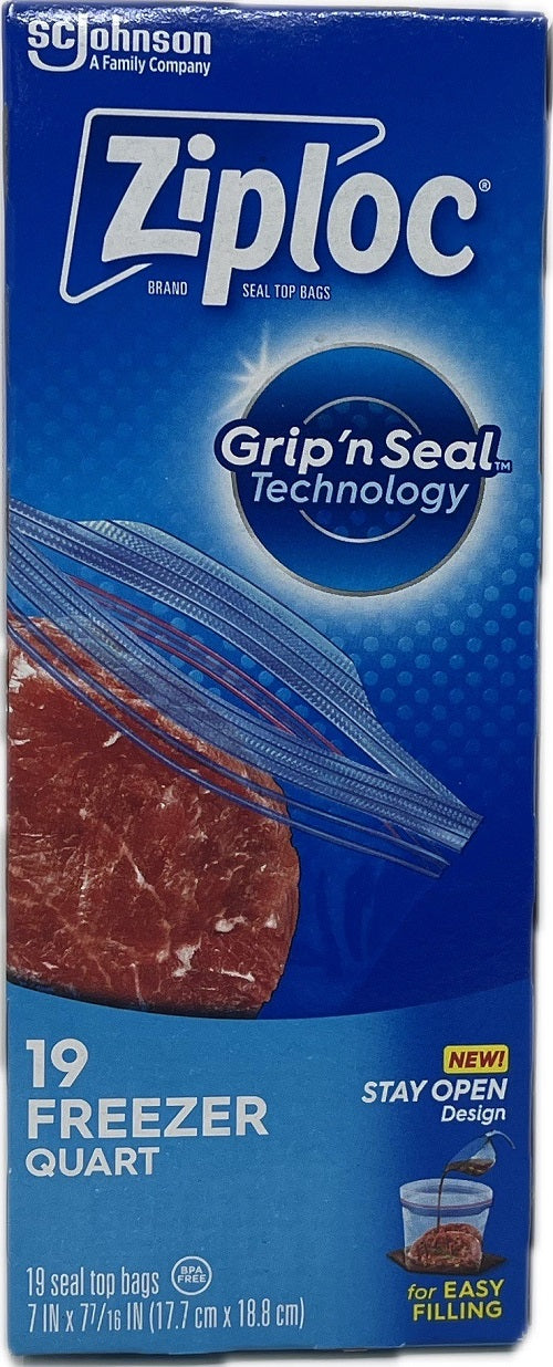 SP ZIPLOC BRAND SEAL TOP BAGS FREEZER QUART 19CT