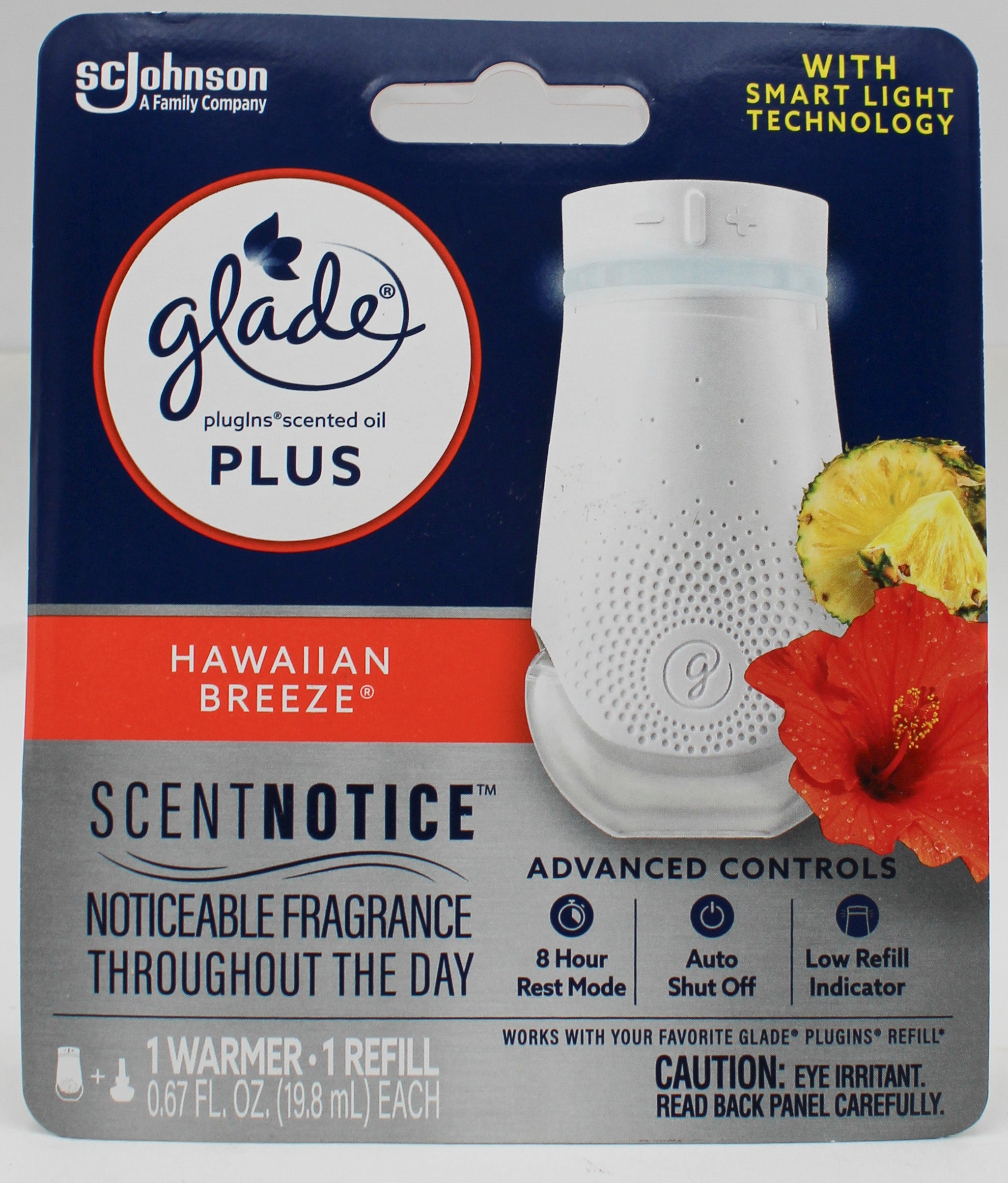 GLADE PLUGINS SMART LIGHT WARMER + 1 REFILL HAWAIIAN BREEZE .67floz