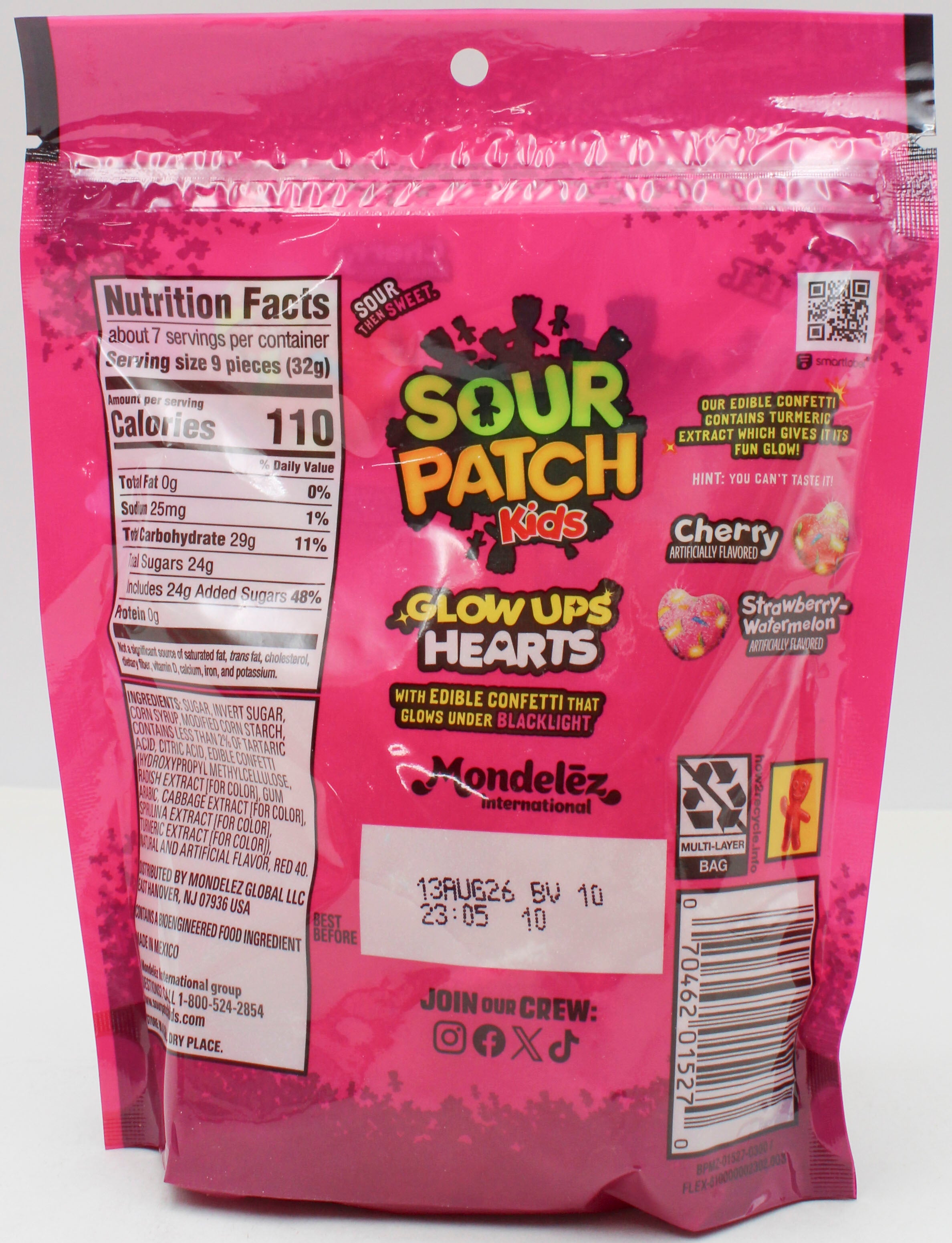 SOUR PATCH KIDS GLOW UP HEARTS 8.4 Oz BB 8/13/26'