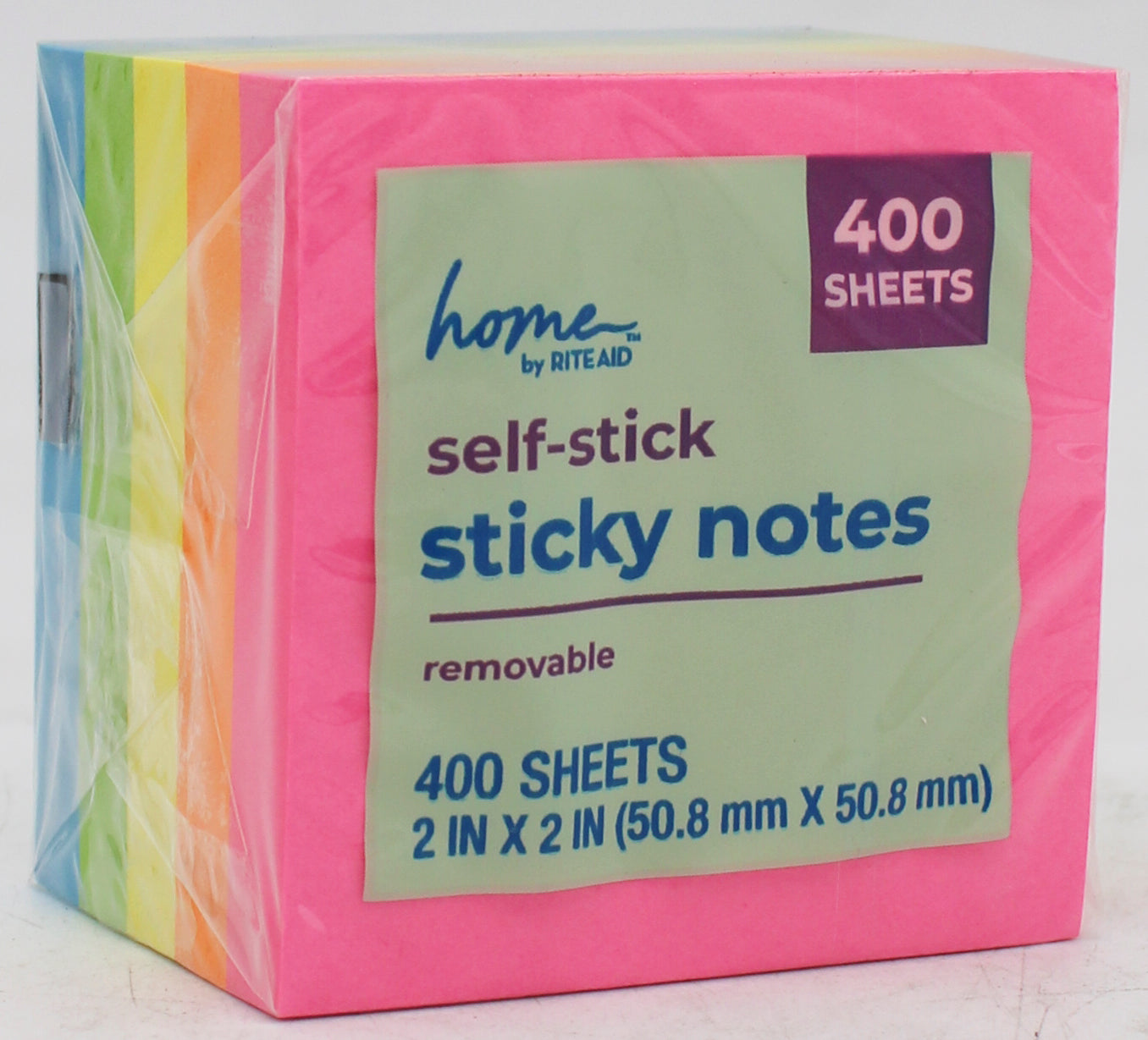 RITE AID NEON ASST STICKY NOTES 2X2/400 SHEETS