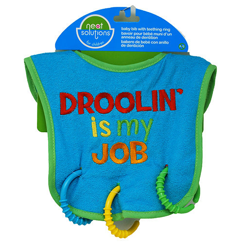 NEAT SOLUTIONS BABY BIB W/TEETHING RINGS 1CT-DROOLING IS MY JOB/NI