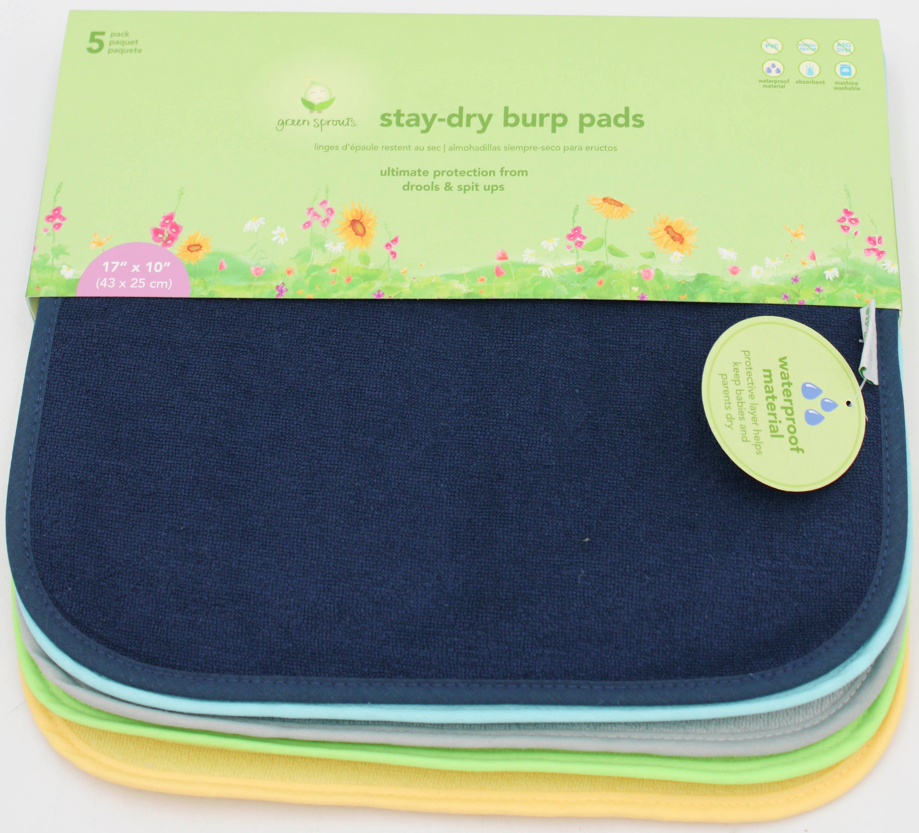 O2COOL 5PK STAY-DRY BURP PADS - ASSORTED COLORS NI.