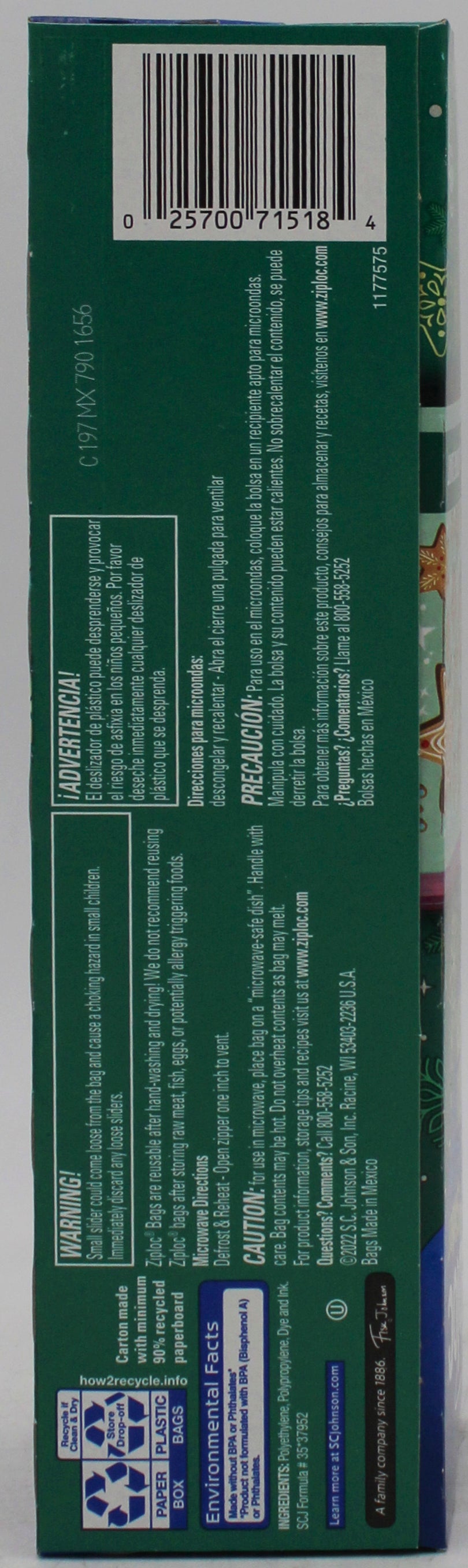 SP ZIPLOC BAG HOLIDAY STORAGE QUART 16CT SLIDER