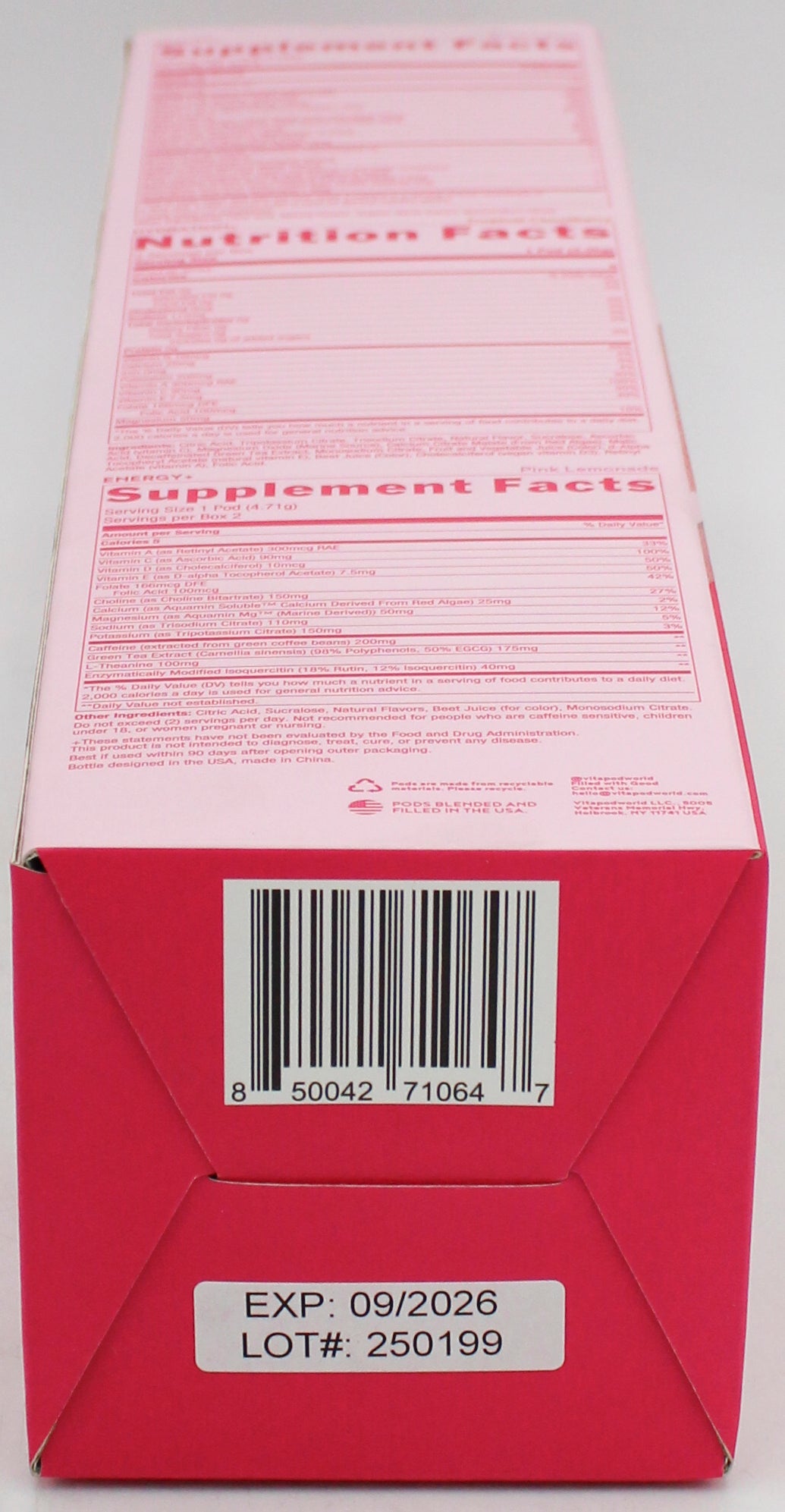 PARIS HILTON 22OZ HYDRATION BOTTLE W/ STRAW + 6 VITAPODS SYSTEM - PINK EXP-09/2026