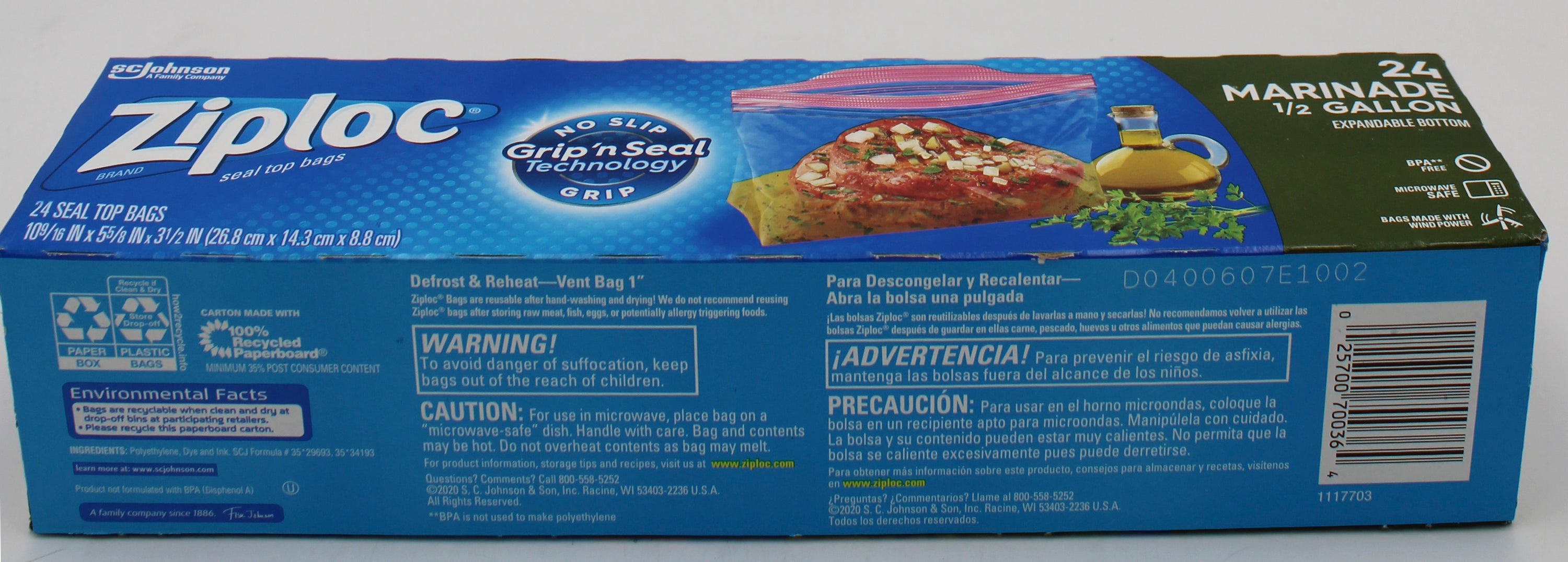 SP ZIPLOC BAG 1/2 GALLON 24CT MARINADE (IMPERFECT)