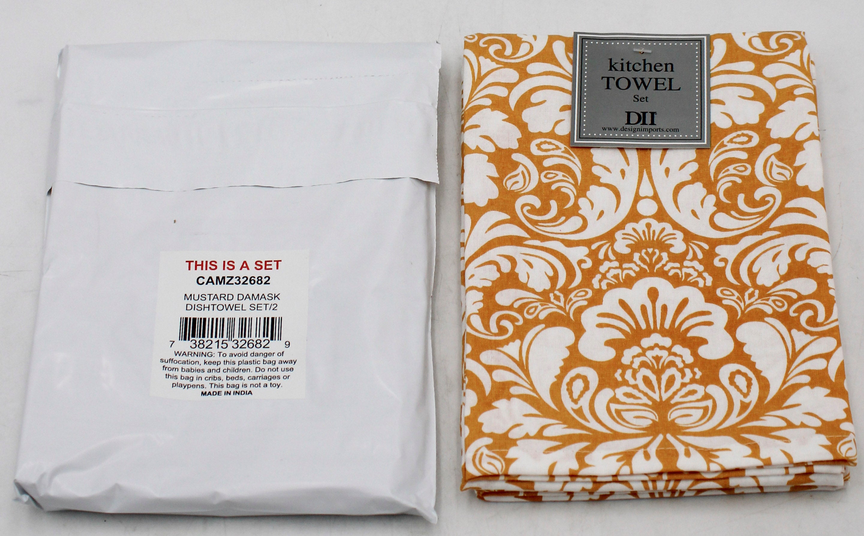 2CT DISHTOWEL SET-MUSTARD DAMASK