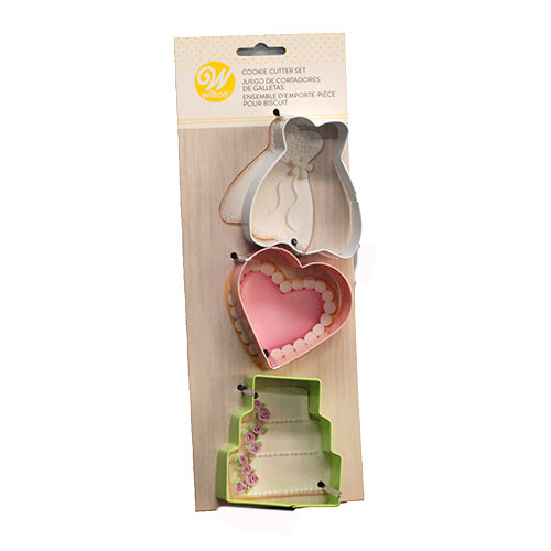 WILTON COOKIE CUTTER SET METAL WEDDING 3CT