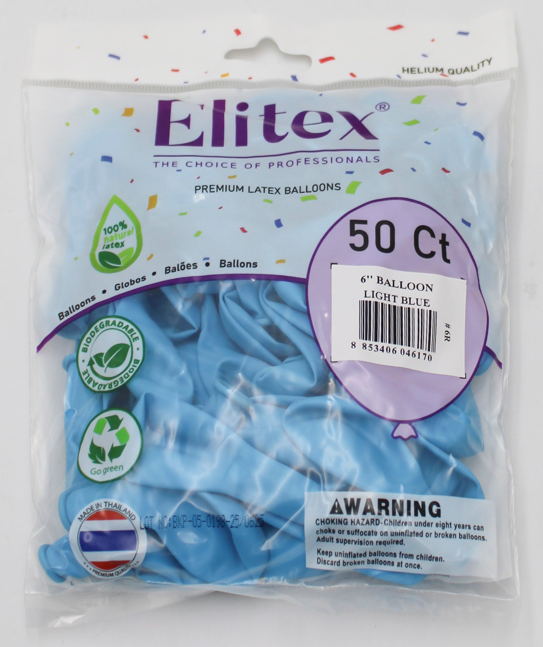 ELITEX 6" LIGHT BLUE ROUND BALLOON, 50 PACK