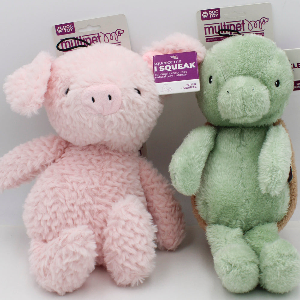 MULTIPET SITTING PIG & TURTLE DOG TOY - 12"