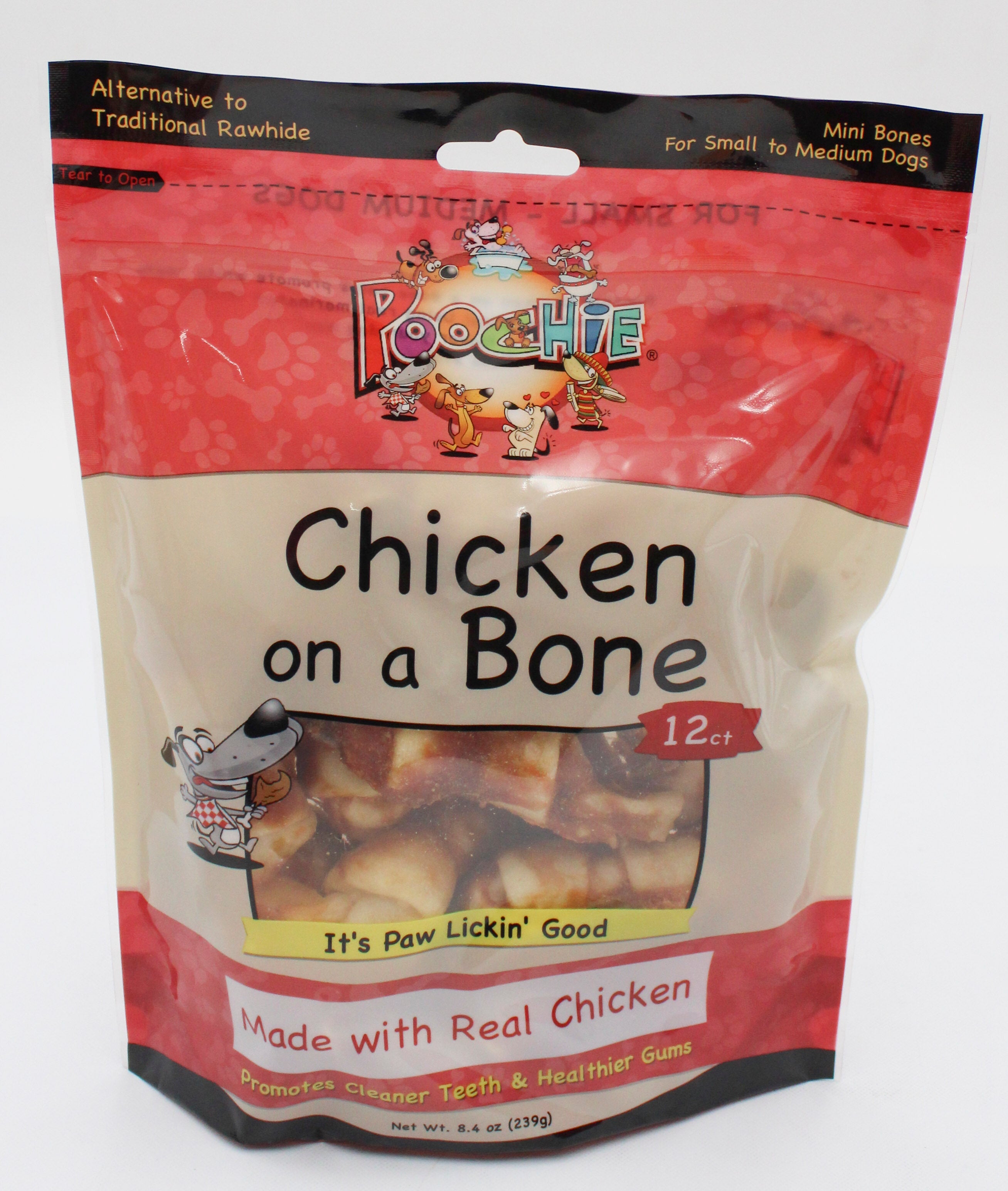 POOCHIE CHICKEN ON A BONE DOG TREAT 12 CT 8.4oz. EXP 1/9/2027