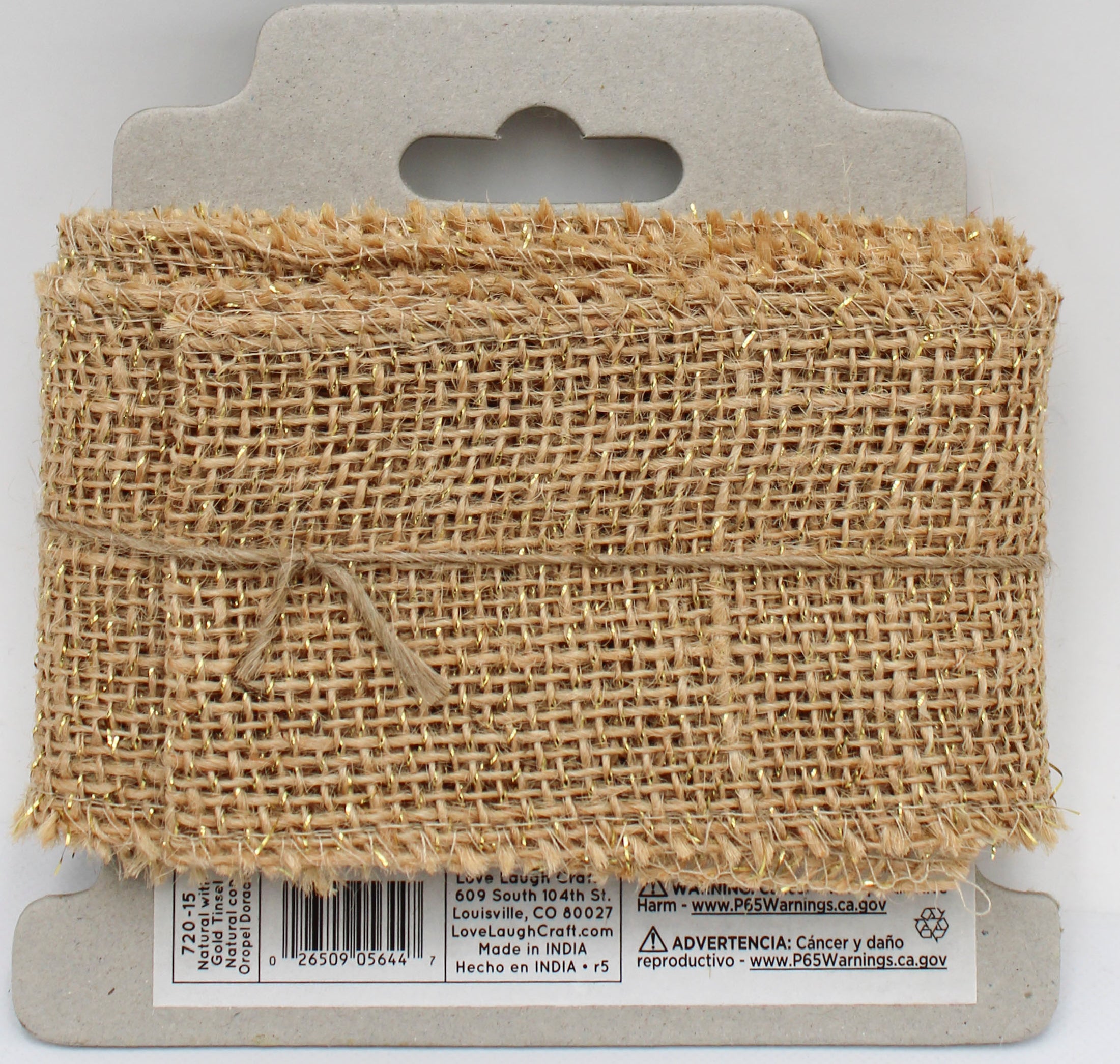 2.5 IN   X 3 YD   NATURAL BURLAP RIBBON - FINISHED EDGES - GOLD TIN