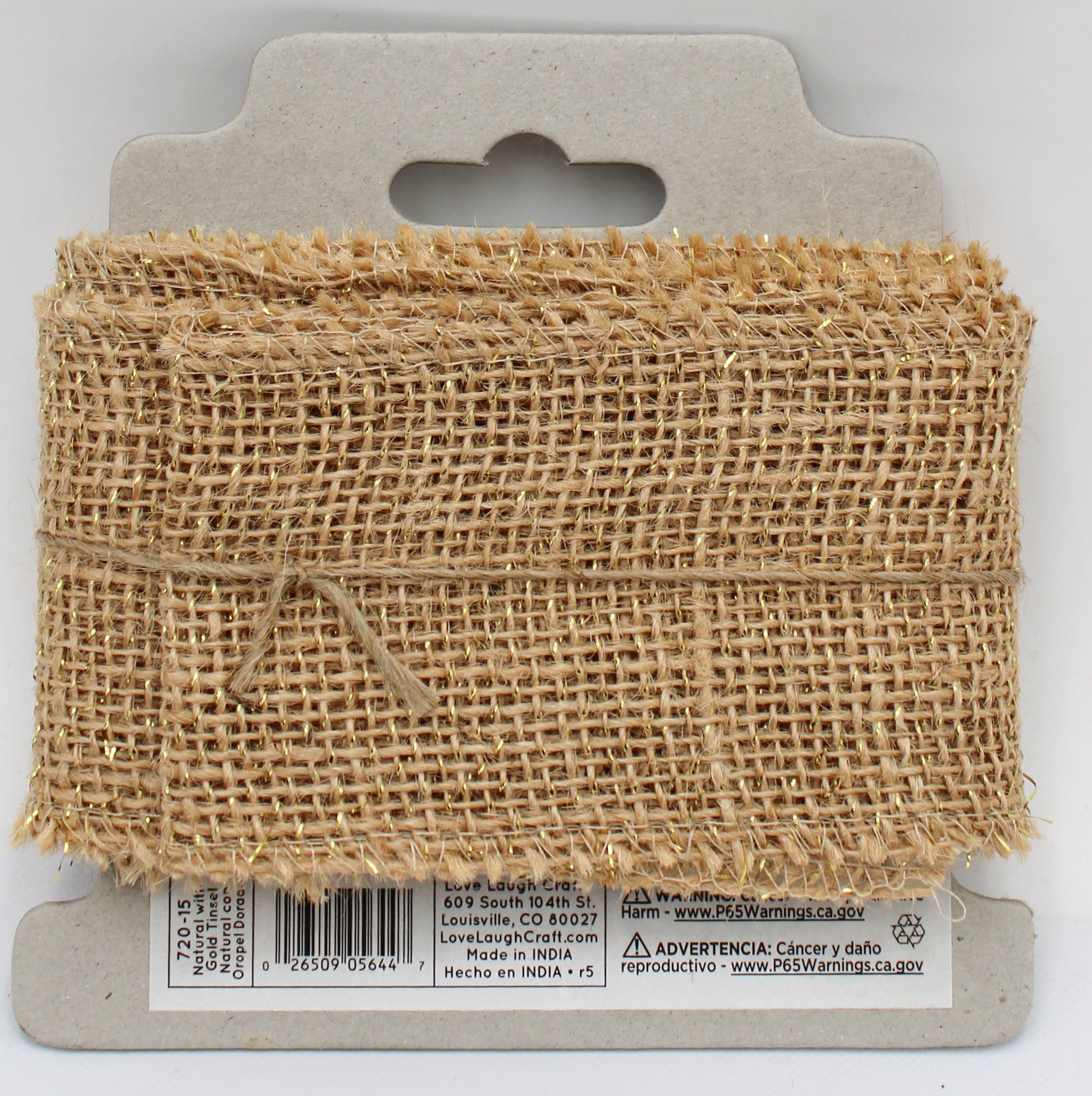 2.5 IN   X 3 YD   NATURAL BURLAP RIBBON - FINISHED EDGES - GOLD TIN