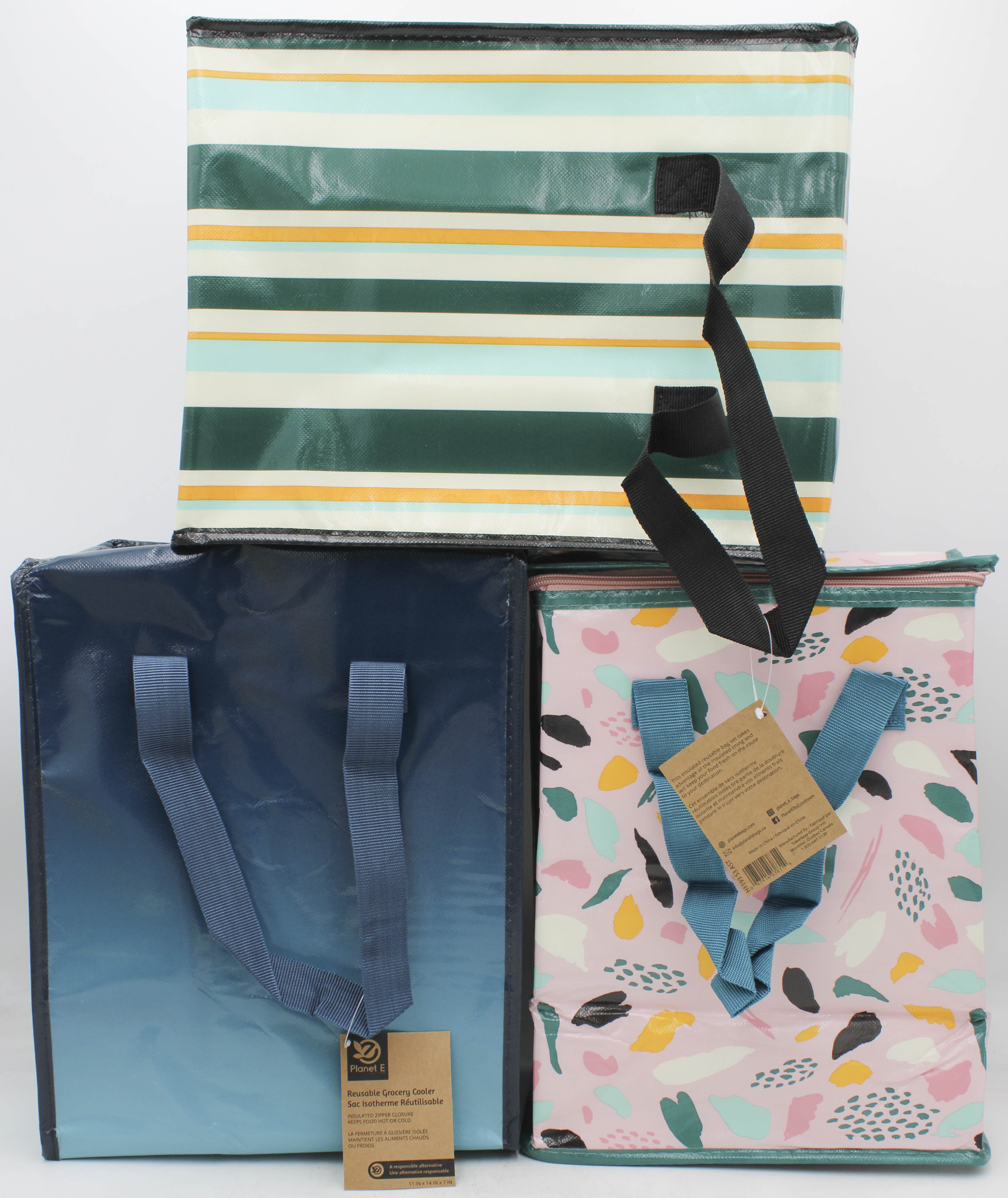 PLANET E REUSABLE INSULATED GROCERY BAG 11"x14"x7" ASSORTED