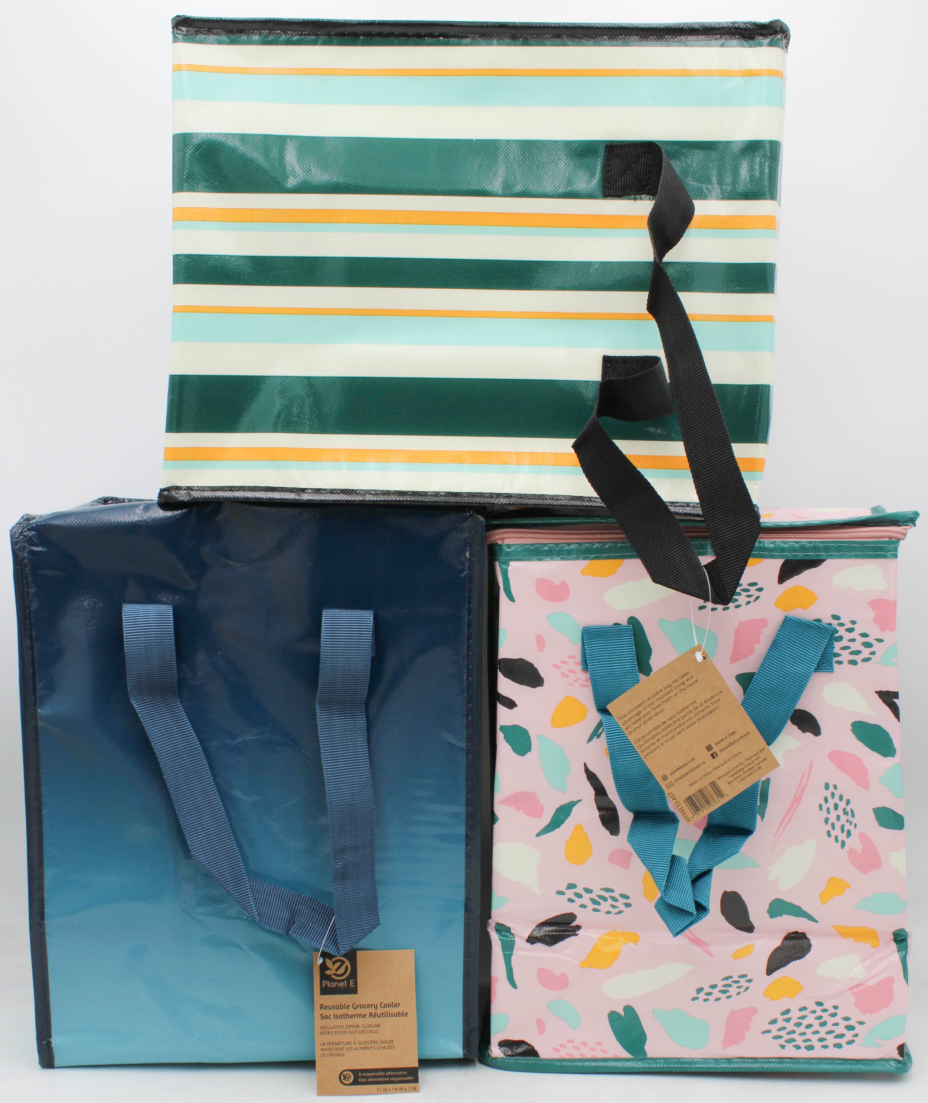 PLANET E REUSABLE INSULATED GROCERY BAG 11"x14"x7" ASSORTED