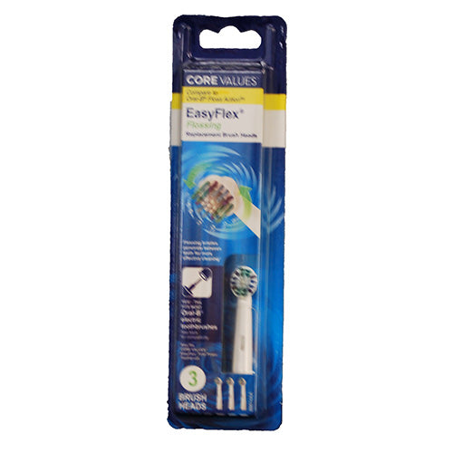 CORE VALUES REPLACEMENT FLOSSING BRUSH HEADS 3PK (FITS MOST ORAL-B ELECTRIC BRUSHES)