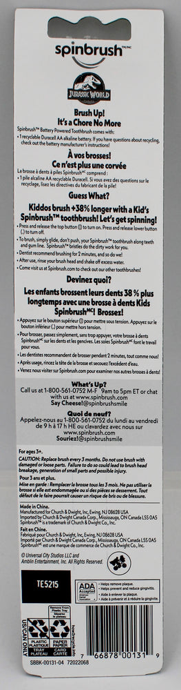 SPINBRUSH KIDS POWER TOOTHBRUSH JURASSIC WORLD